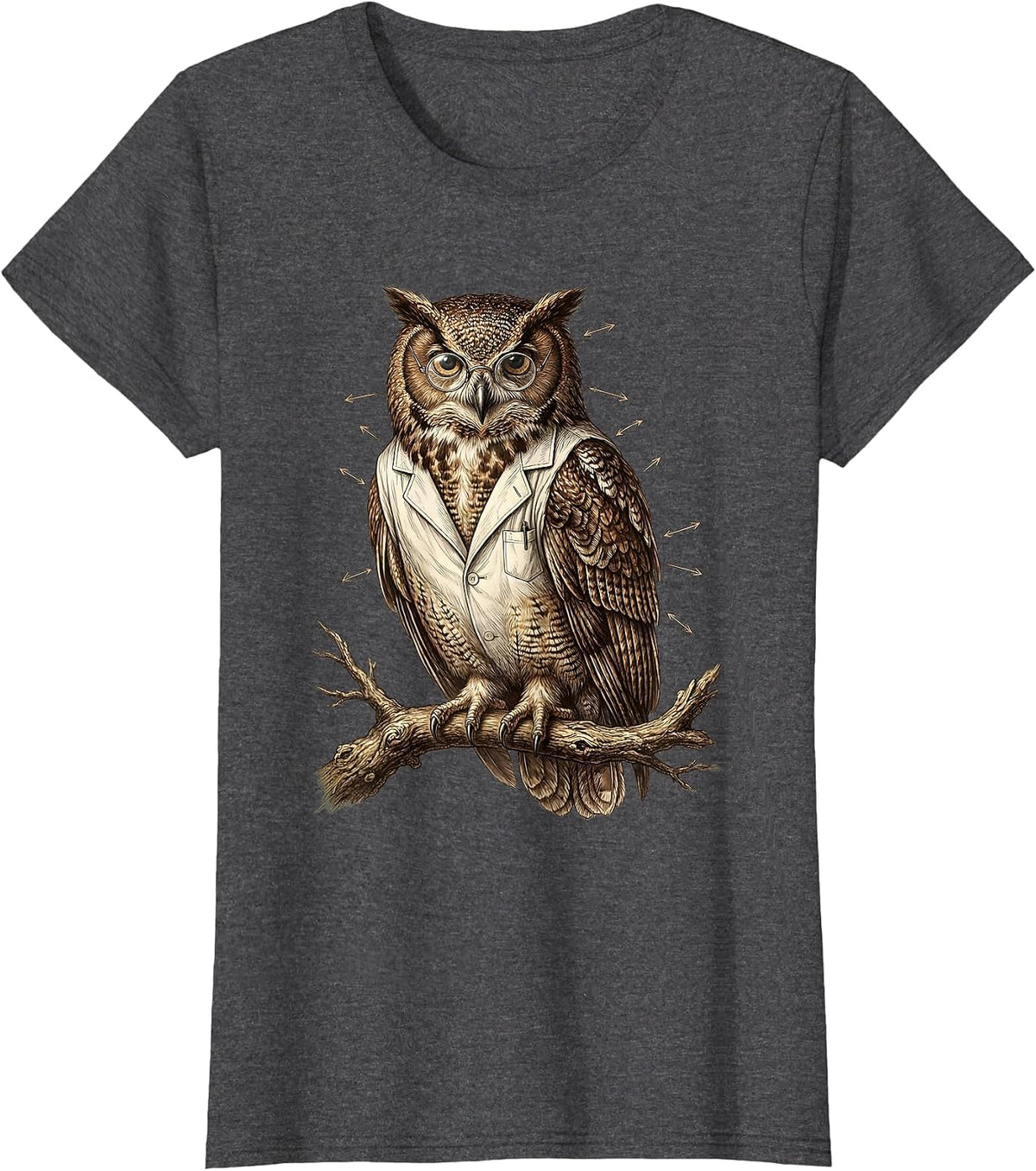 Women's Owl Science Teacher Lab Coat Glasses Design T-Shirt - Dark Heather Grey