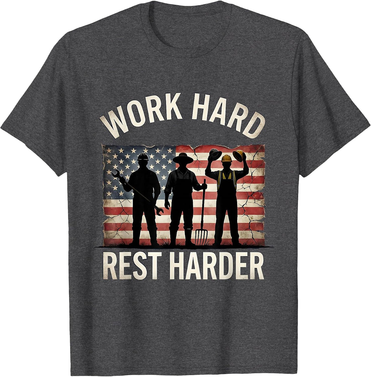 Work Hard Rest Harder Labor Day Graphic Design T-Shirt - Dark Heather Grey