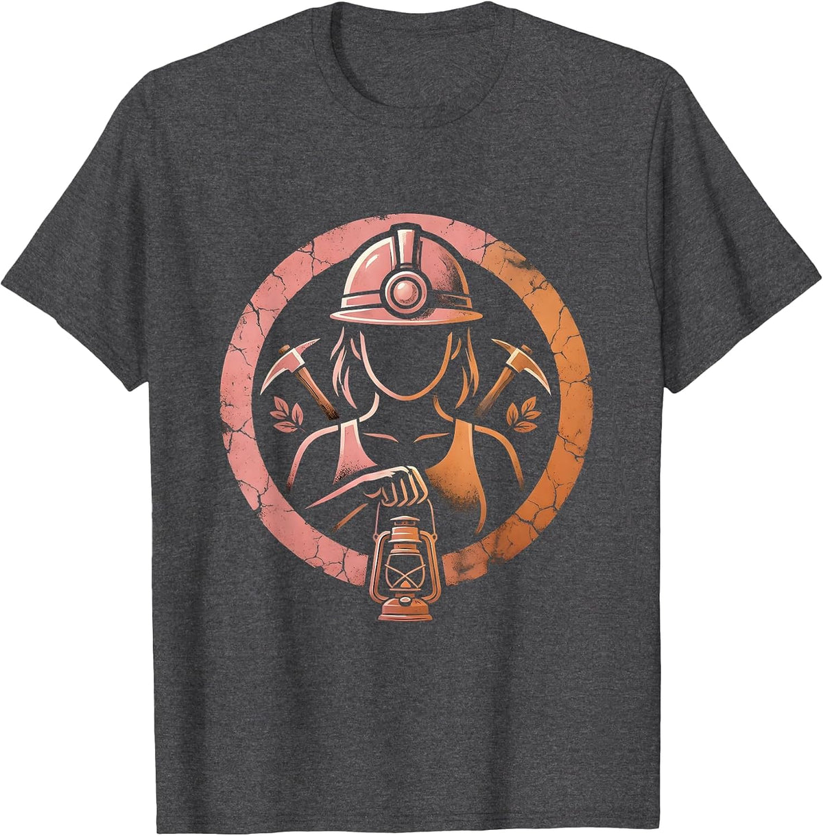 Labor Day Miner Helmet Lantern Underground Art T-Shirt - Dark Heather Grey