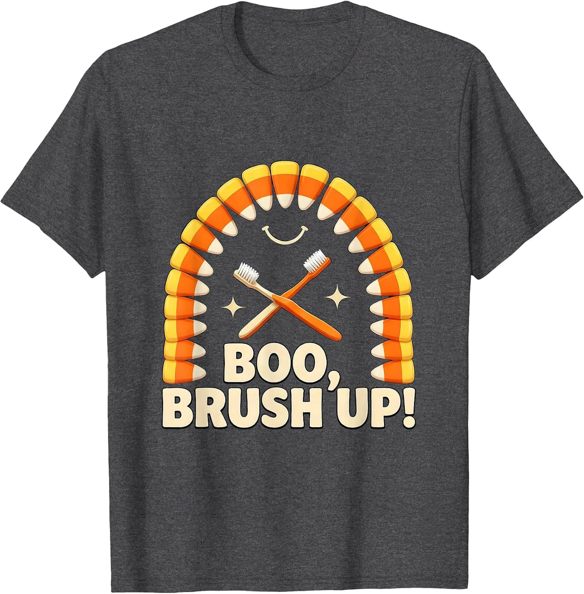 Men's Boo Brush Up Playful Dental Humor Halloween Dentist Costume T-Shirt - Dark Heather Grey