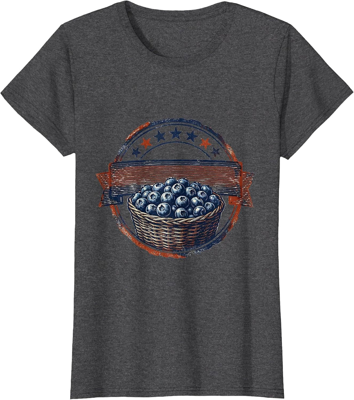 Women's Red White and Blueberries Stars and Stripes Tee T-Shirt - Dark Heather Grey