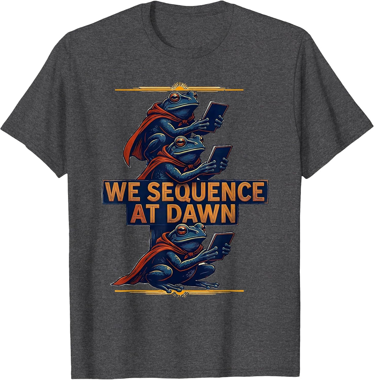 We Sequence At Dawn Funny Teacher Frog Back To School T-Shirt - Dark Heather Grey