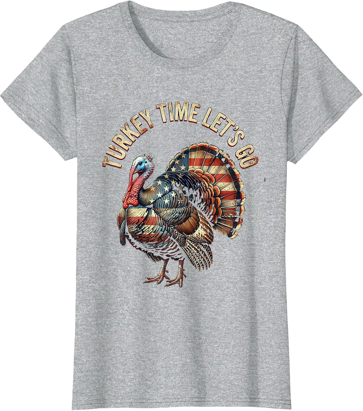 Turkey Time Let's Go Thanksgiving Design T-Shirt - Heather Grey