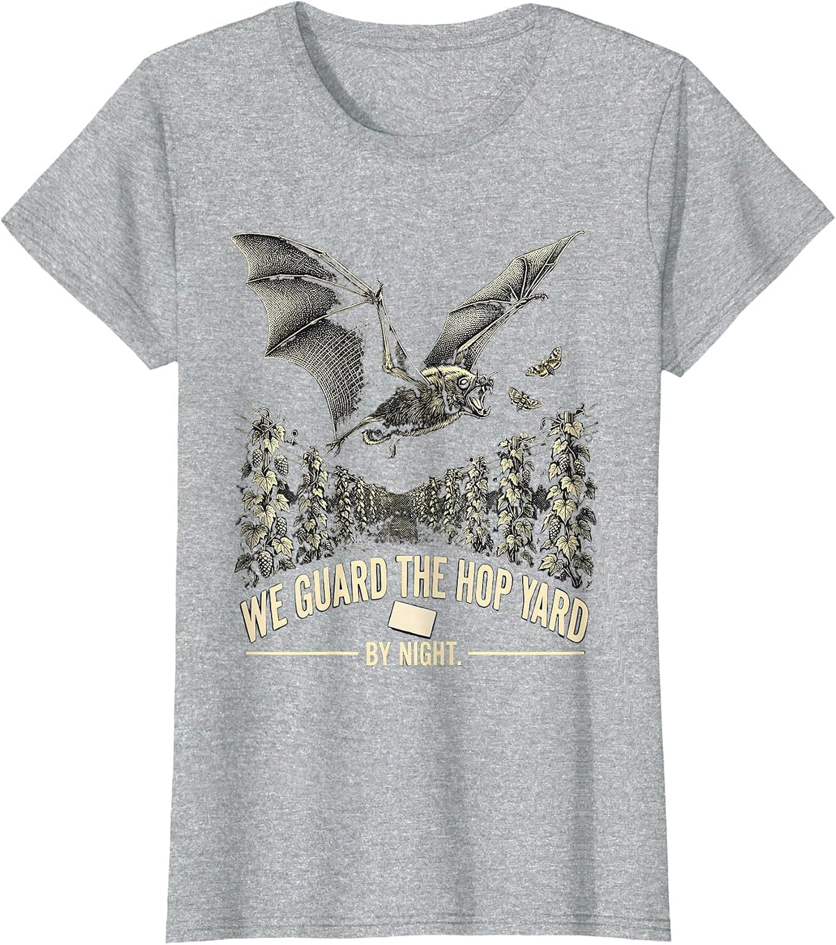 We Guard The Hop Yard By Night Vintage Bat Lover Wildlife T-Shirt - Heather Grey