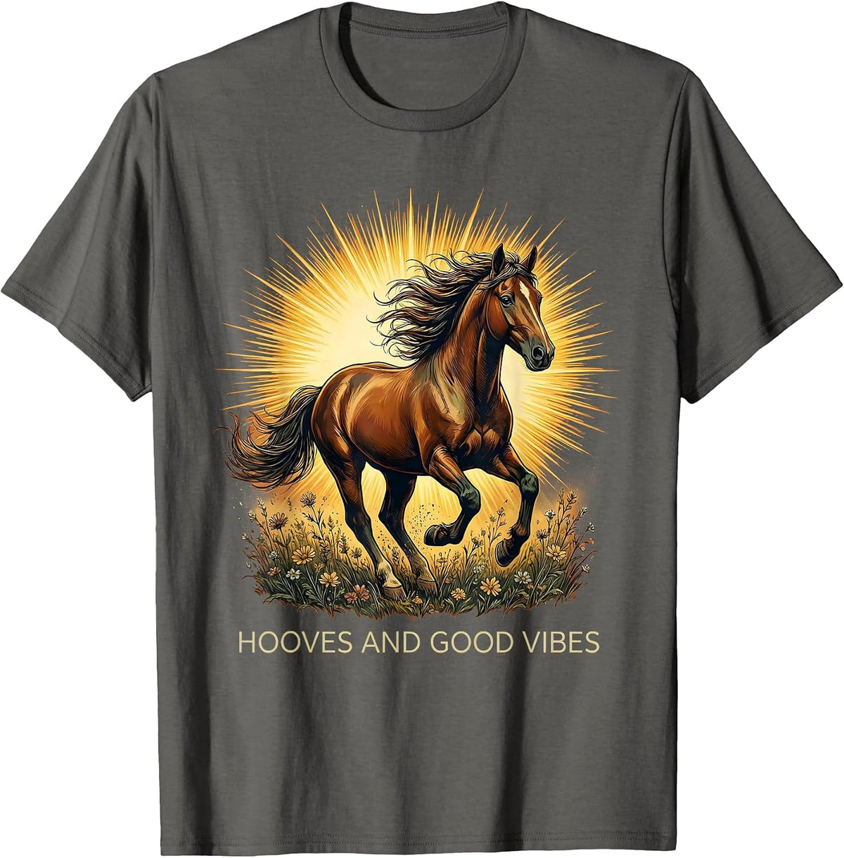 Hooves and Good Vibes Horse Lover Design T-Shirt - Asphalt Grey