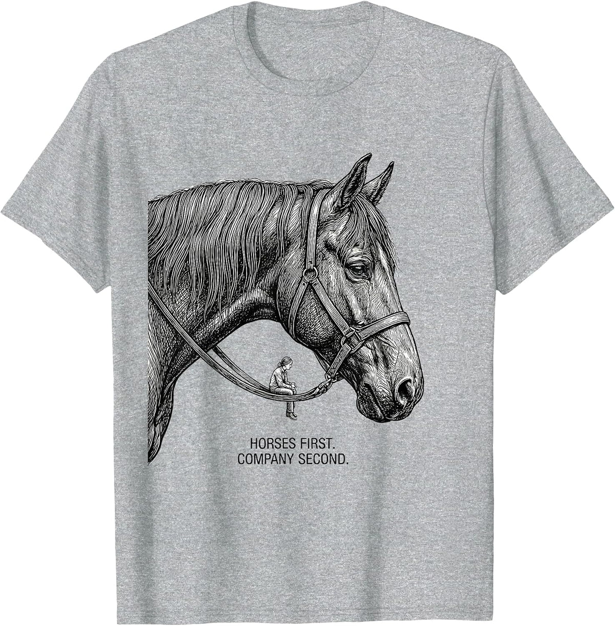 Men's Horses First Company Second Line Art Horse Lover Gift T-Shirt - Heather Grey