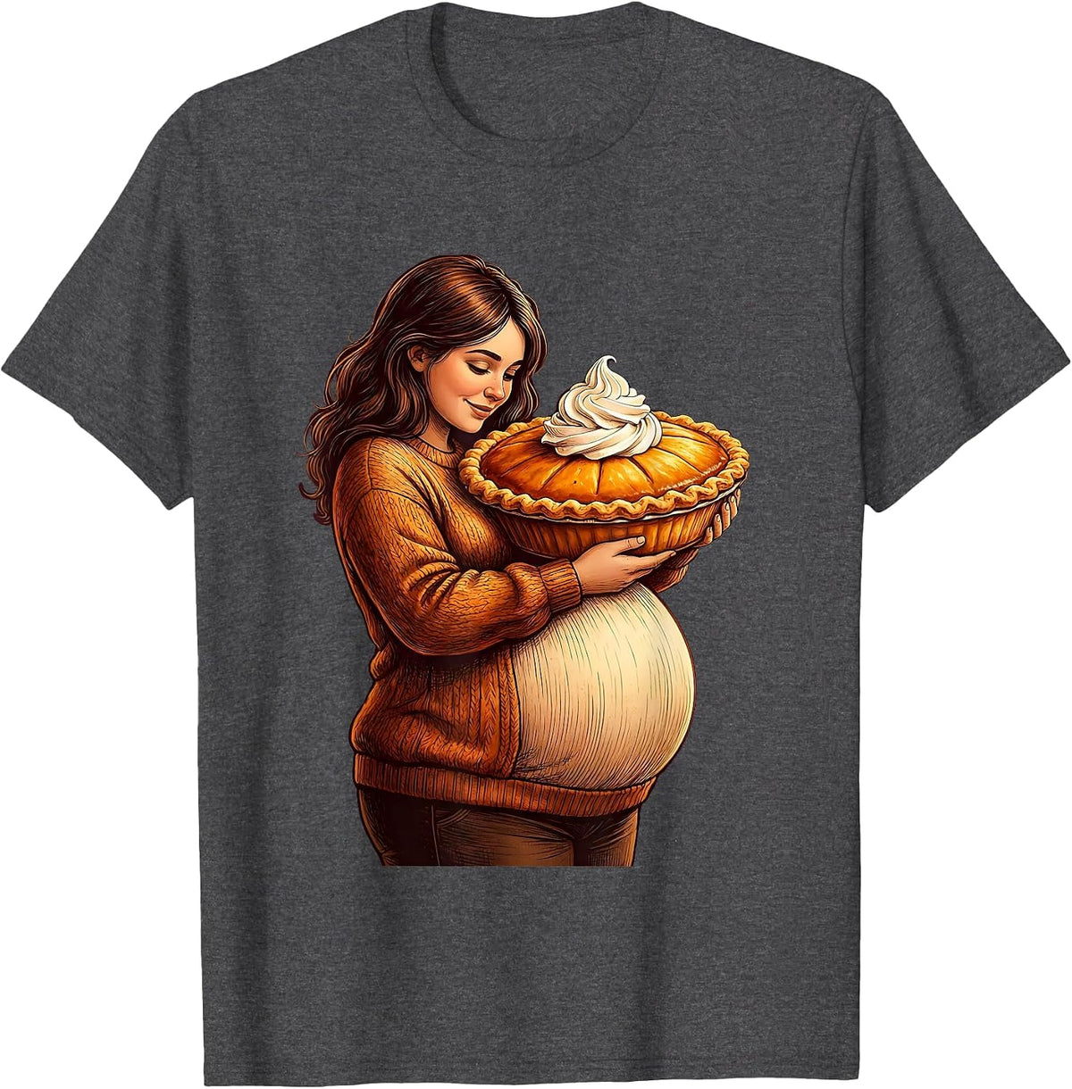 Men's Thanksgiving Pregnancy Pumpkin Pie Hugger T-Shirt - Dark Heather Grey