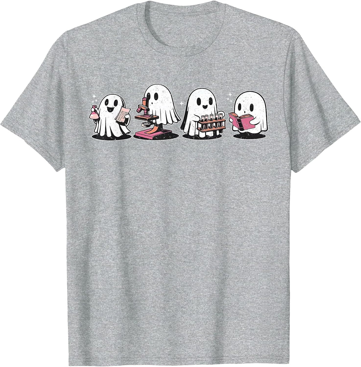 Cute Halloween Science Chemistry Ghost Laboratory Teacher T-Shirt - Heather Grey