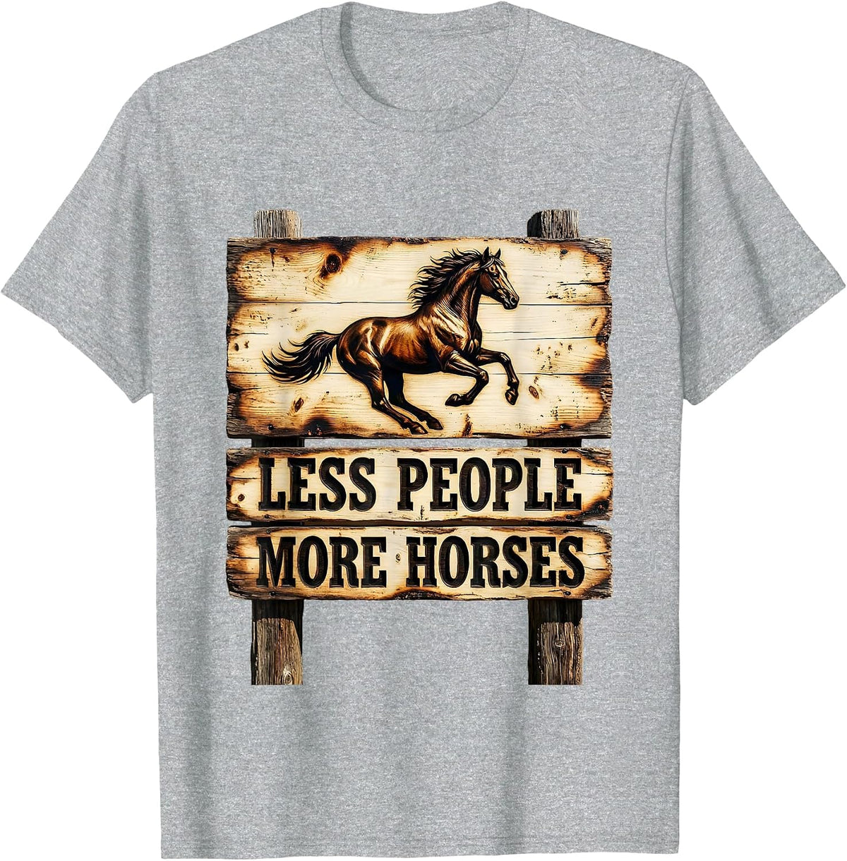 Men's Less People More Horses Equestrian Design T-Shirt - Heather Grey