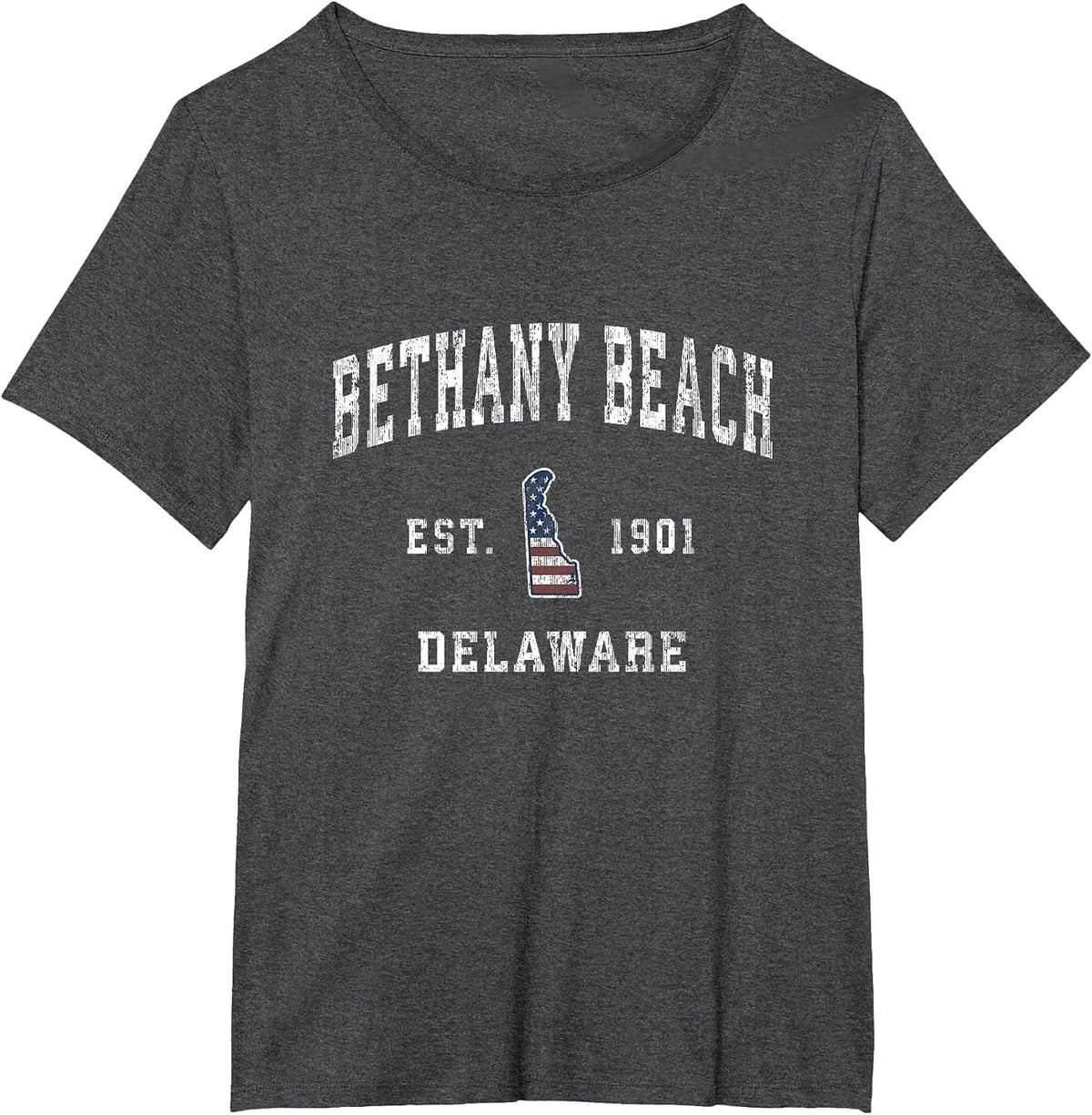 Bethany Beach Delaware DE Vintage American Flag Design T-Shirt - Dark Heather Grey