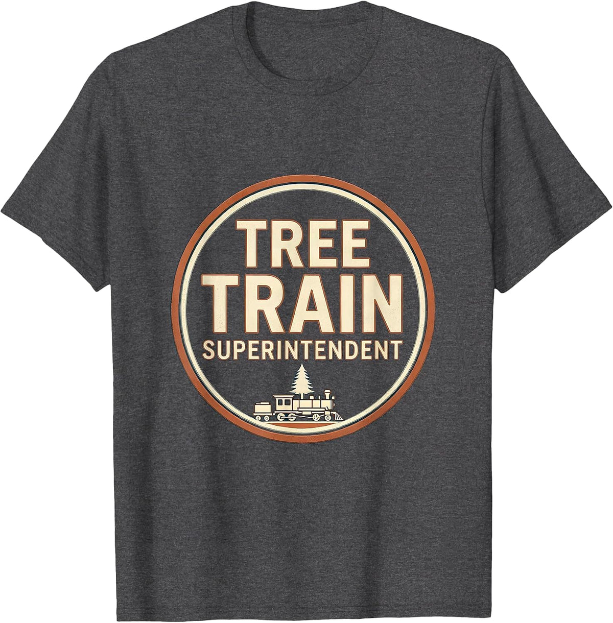 Men's Tree Train Superintendent Vintage Train Hobbyist Christmas T-Shirt - Dark Heather Grey