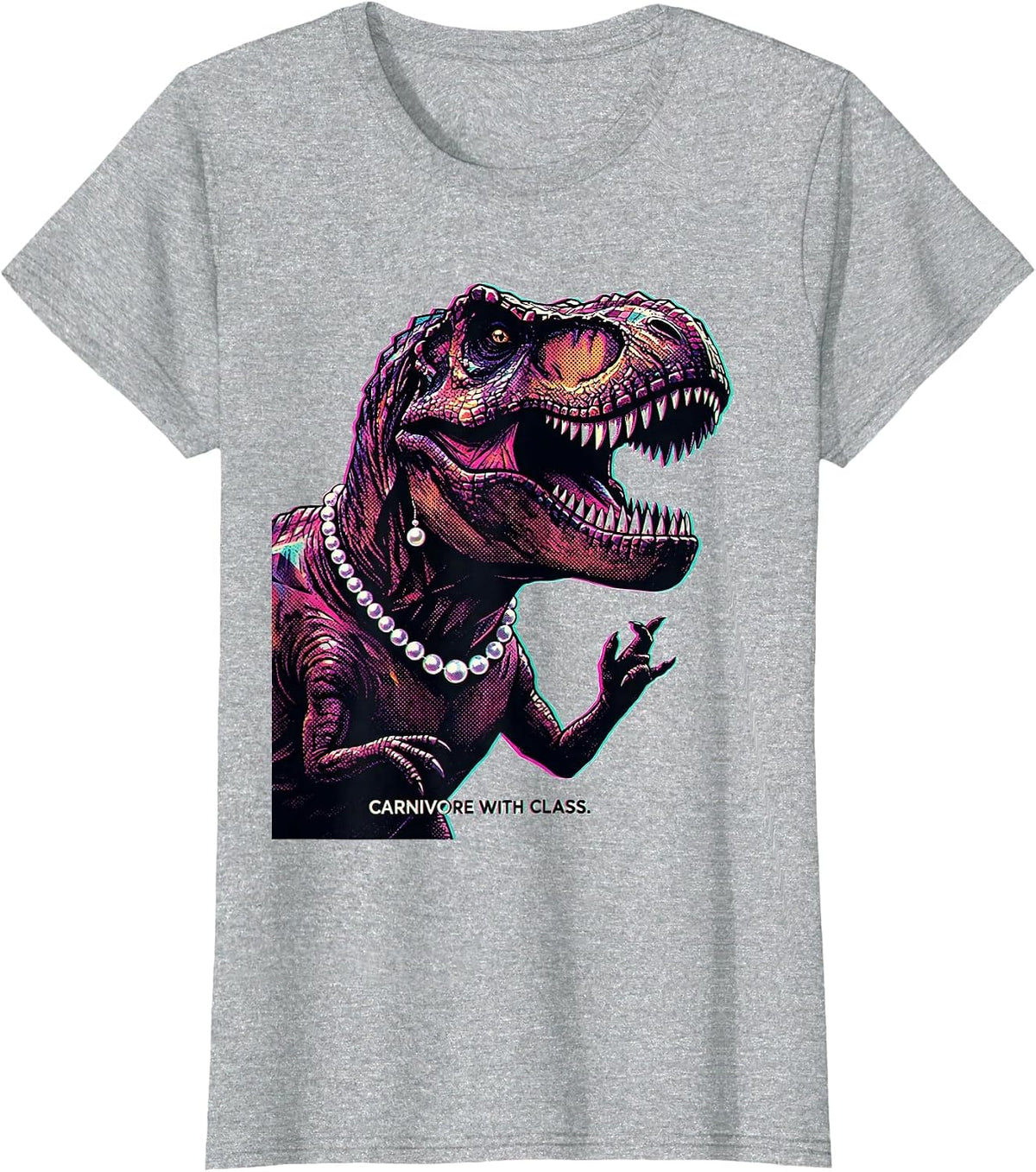Carnivore With Class Dinosaur Design T-Shirt - Heather Grey