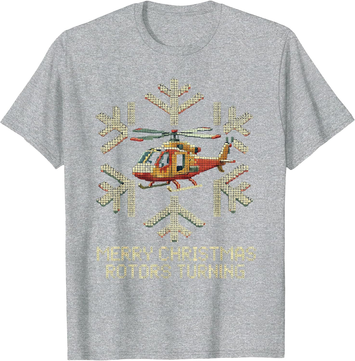 Men's Merry Christmas Rotors Turning Cross Stitch Sampler Pilot T-Shirt - Heather Grey
