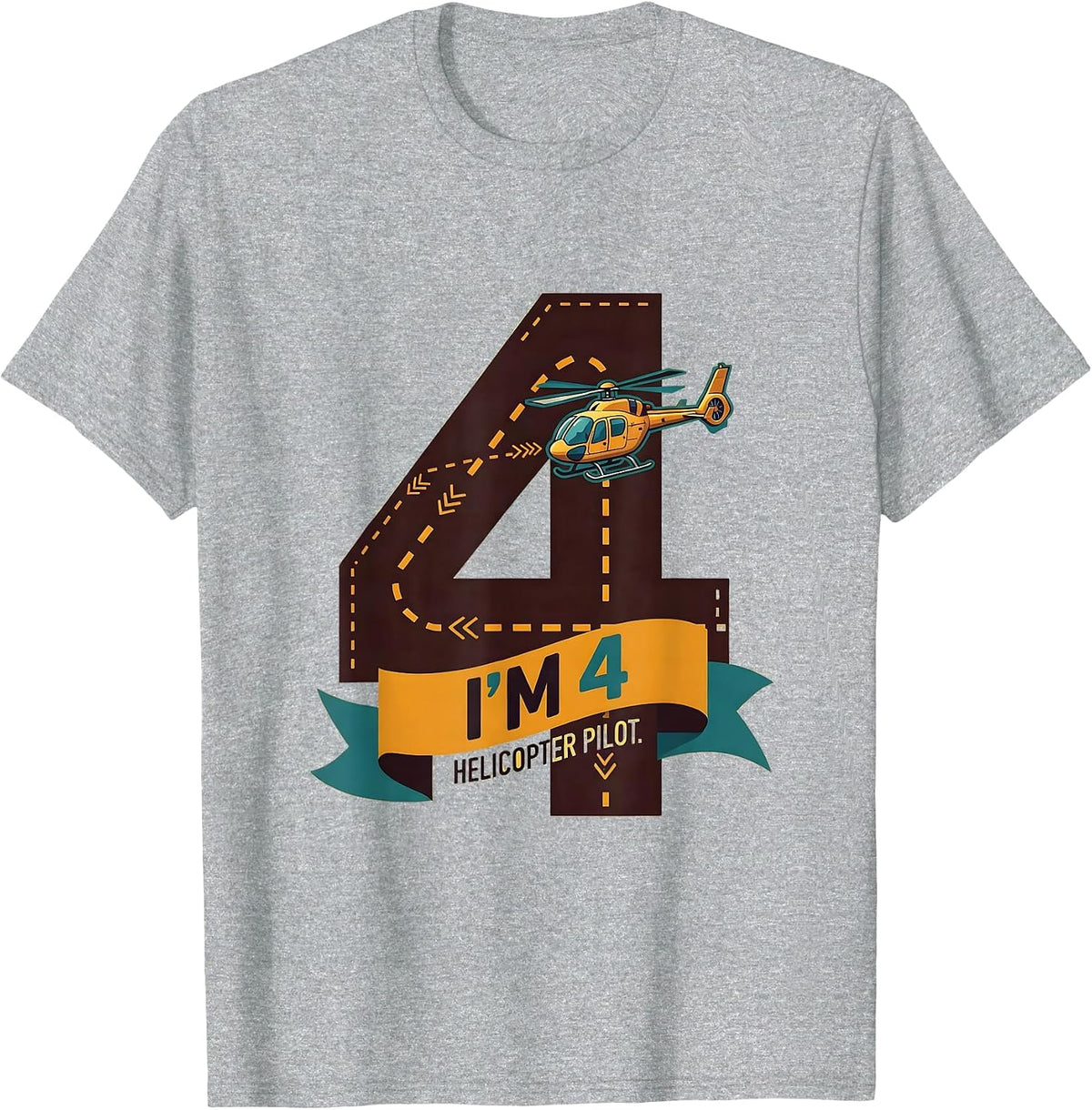 Men's I'm 4, Helicopter Pilot Birthday Boy Airplane Party T-Shirt - Heather Grey