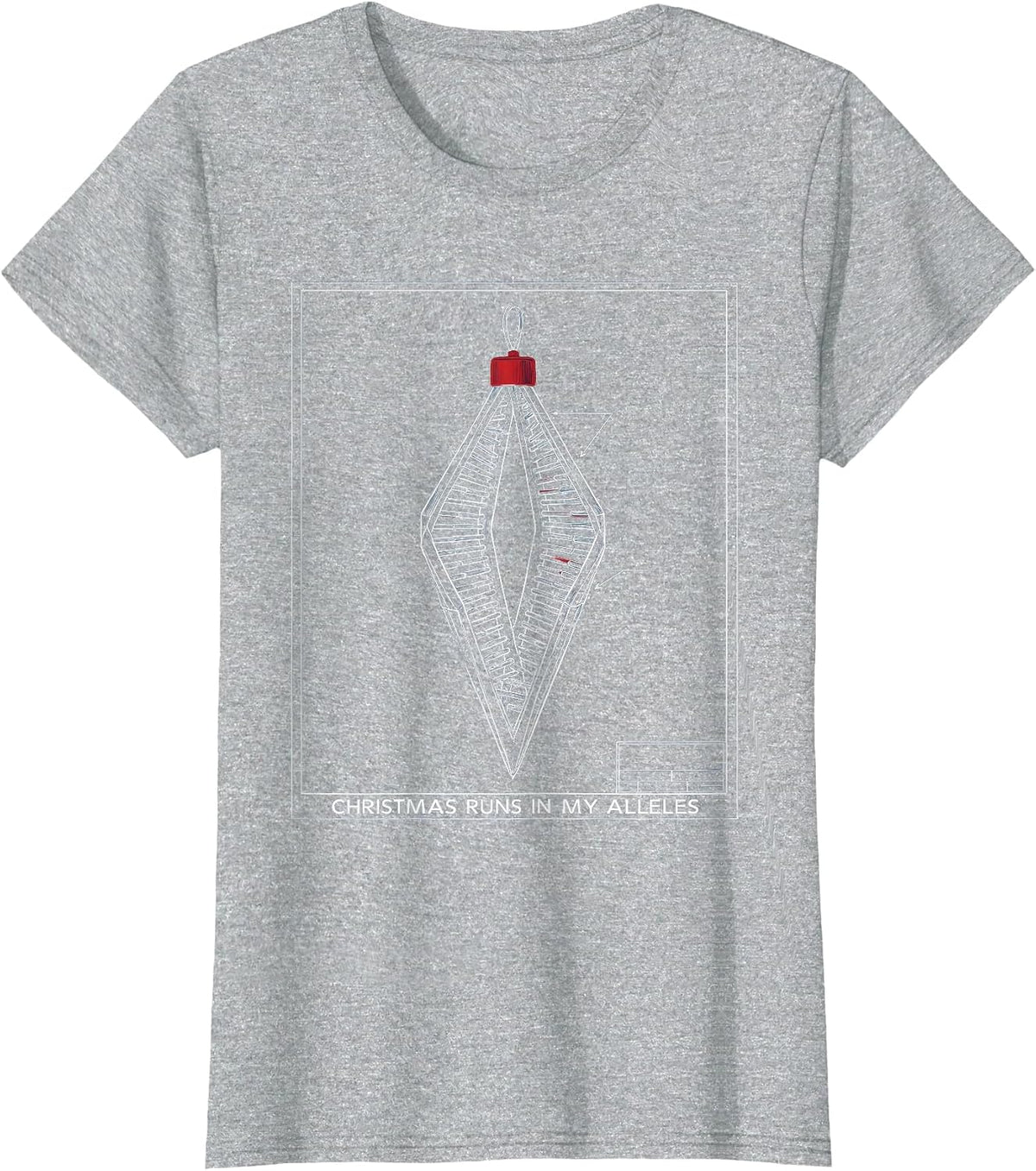 Women's Christmas Runs in My Alleles Technical Blueprint DNA Science T-Shirt - Heather Grey