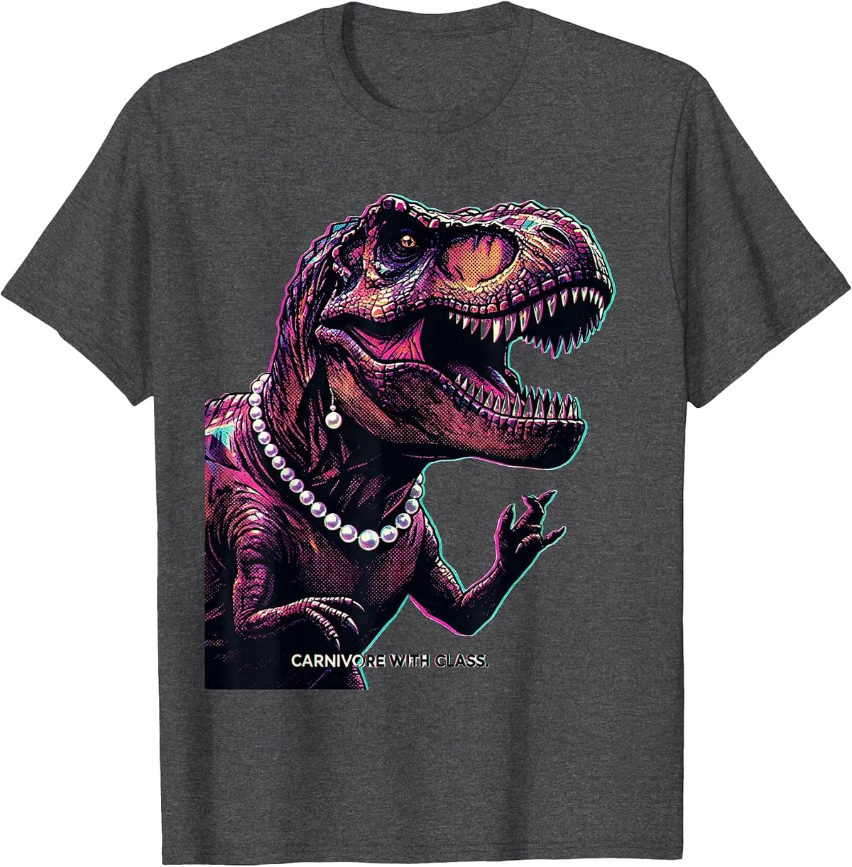 Carnivore With Class Dinosaur Design T-Shirt - Dark Heather Grey