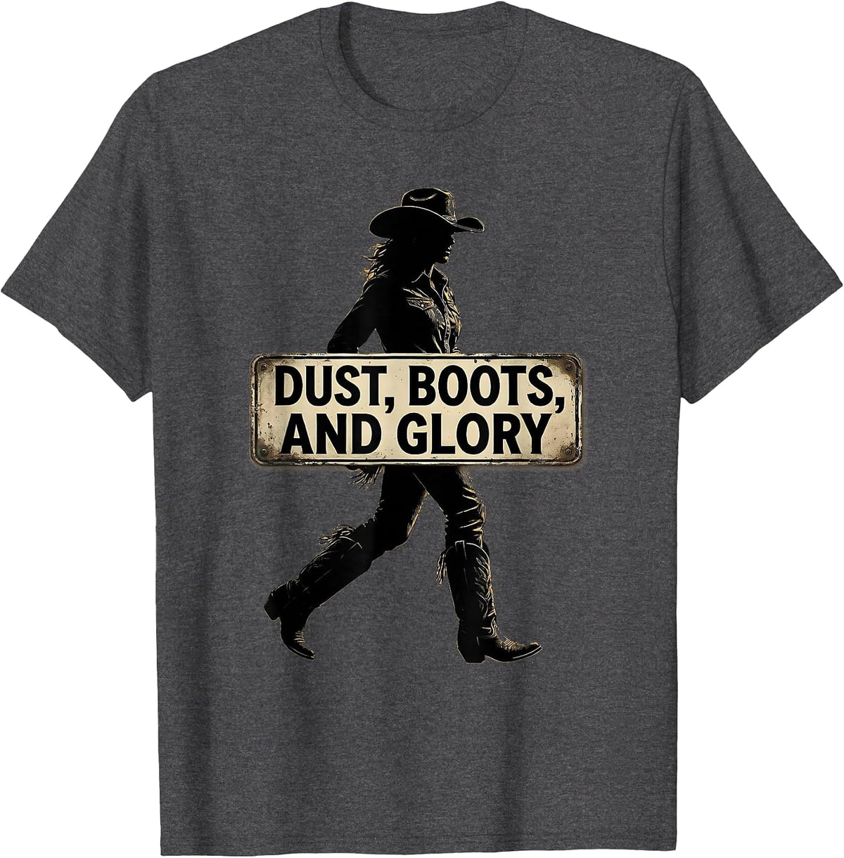 Dust Boots and Glory Western Women Design T-Shirt - Dark Heather Grey