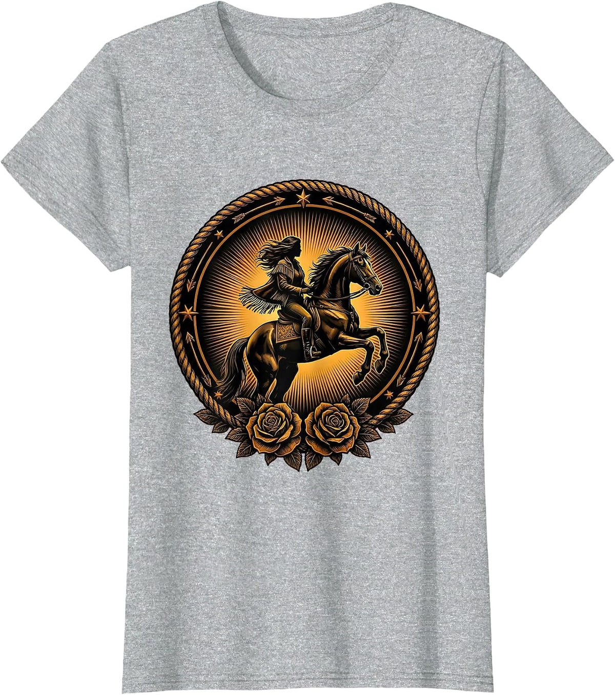 Women's Horseback Rider Sunset Silhouette Western Design T-Shirt - Heather Grey