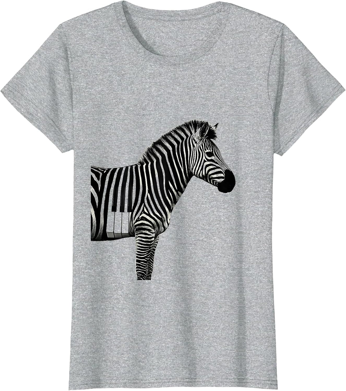 Women's Zebra Stripes Piano Keys Music Nature Art T-Shirt - Heather Grey
