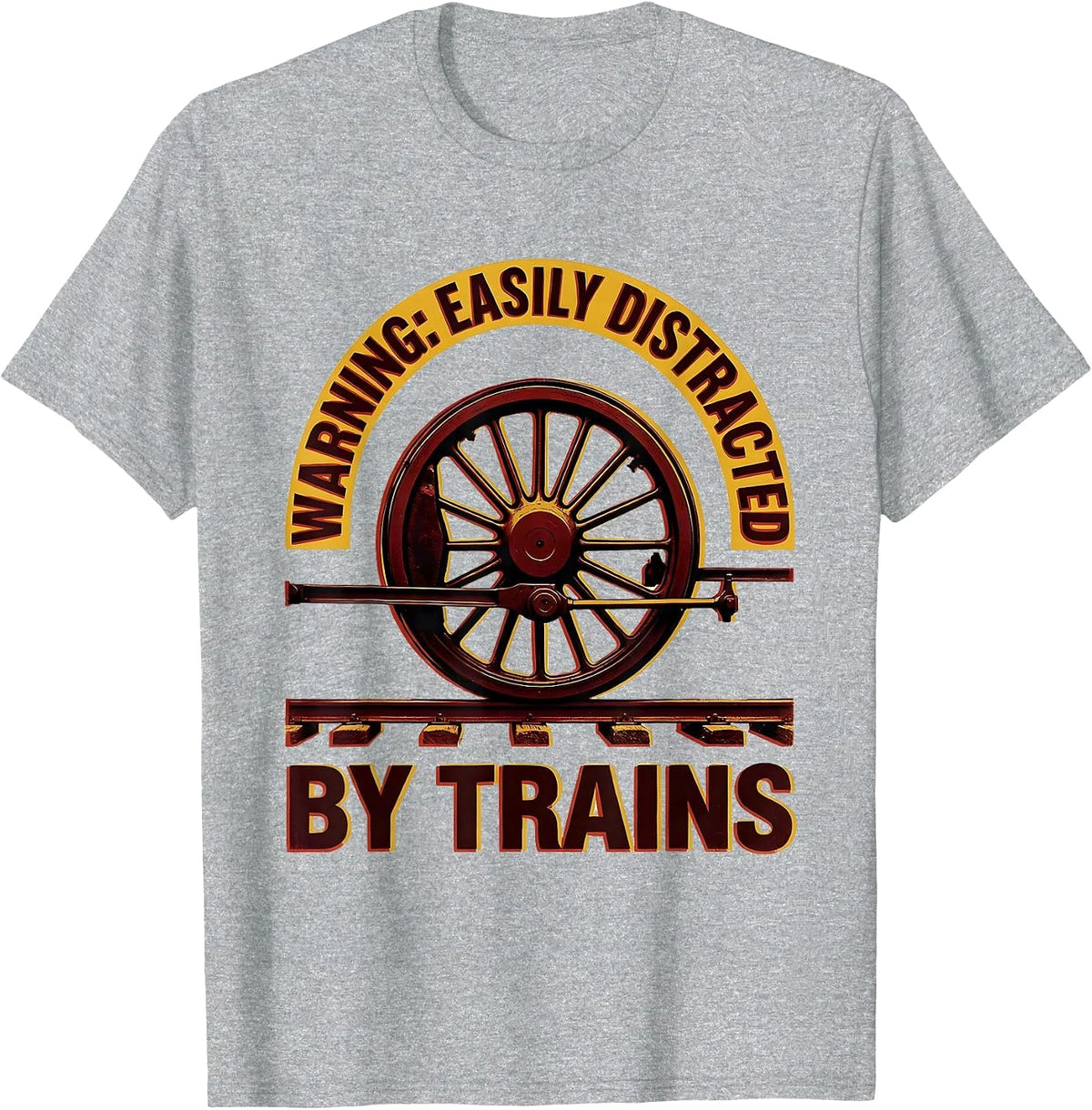 Men's Warning Easily Distracted By Trains Retro Steam Train T-Shirt - Heather Grey