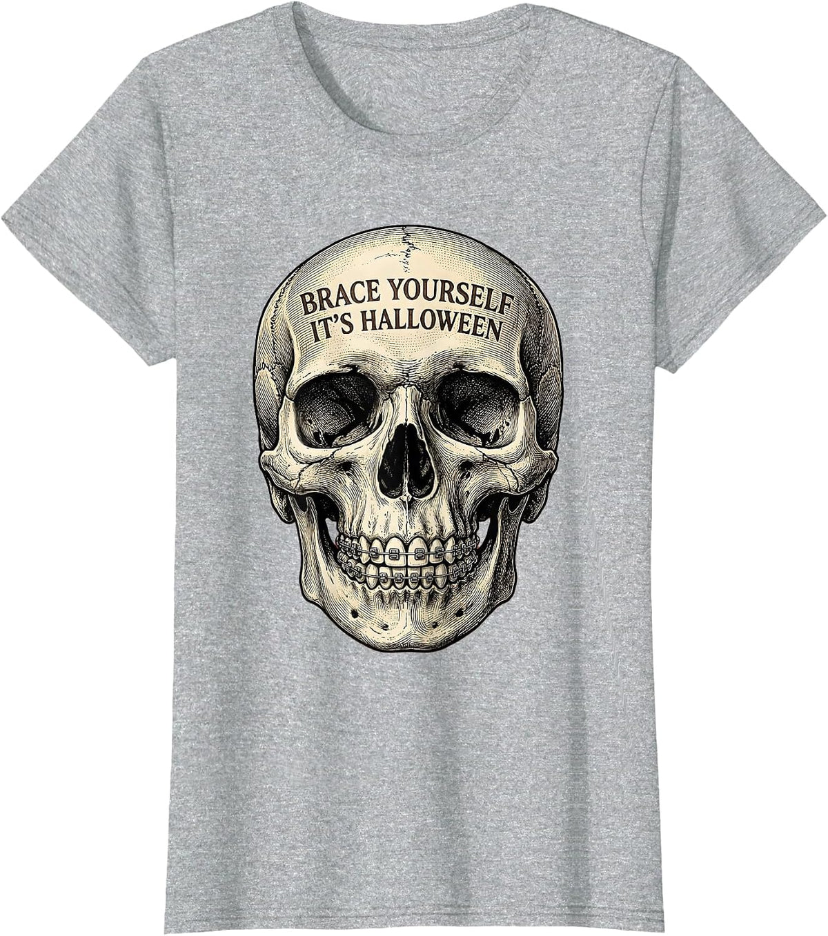 Brace Yourself It's Halloween Dental Design T-Shirt - Heather Grey