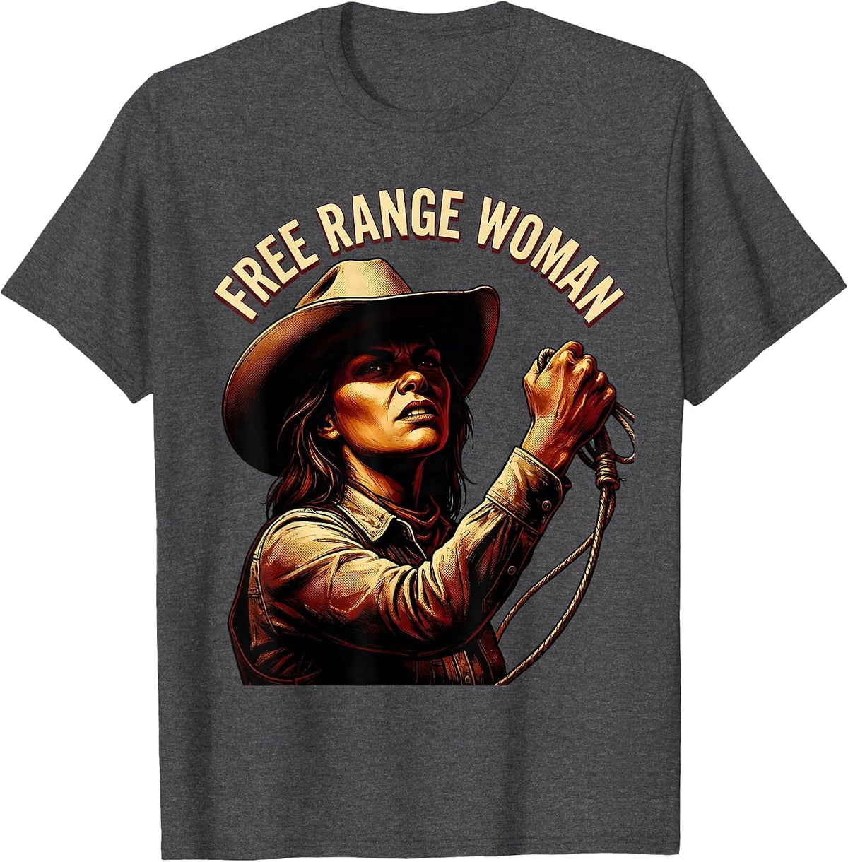 Free Range Woman Cowgirl Western Design T-Shirt - Dark Heather Grey