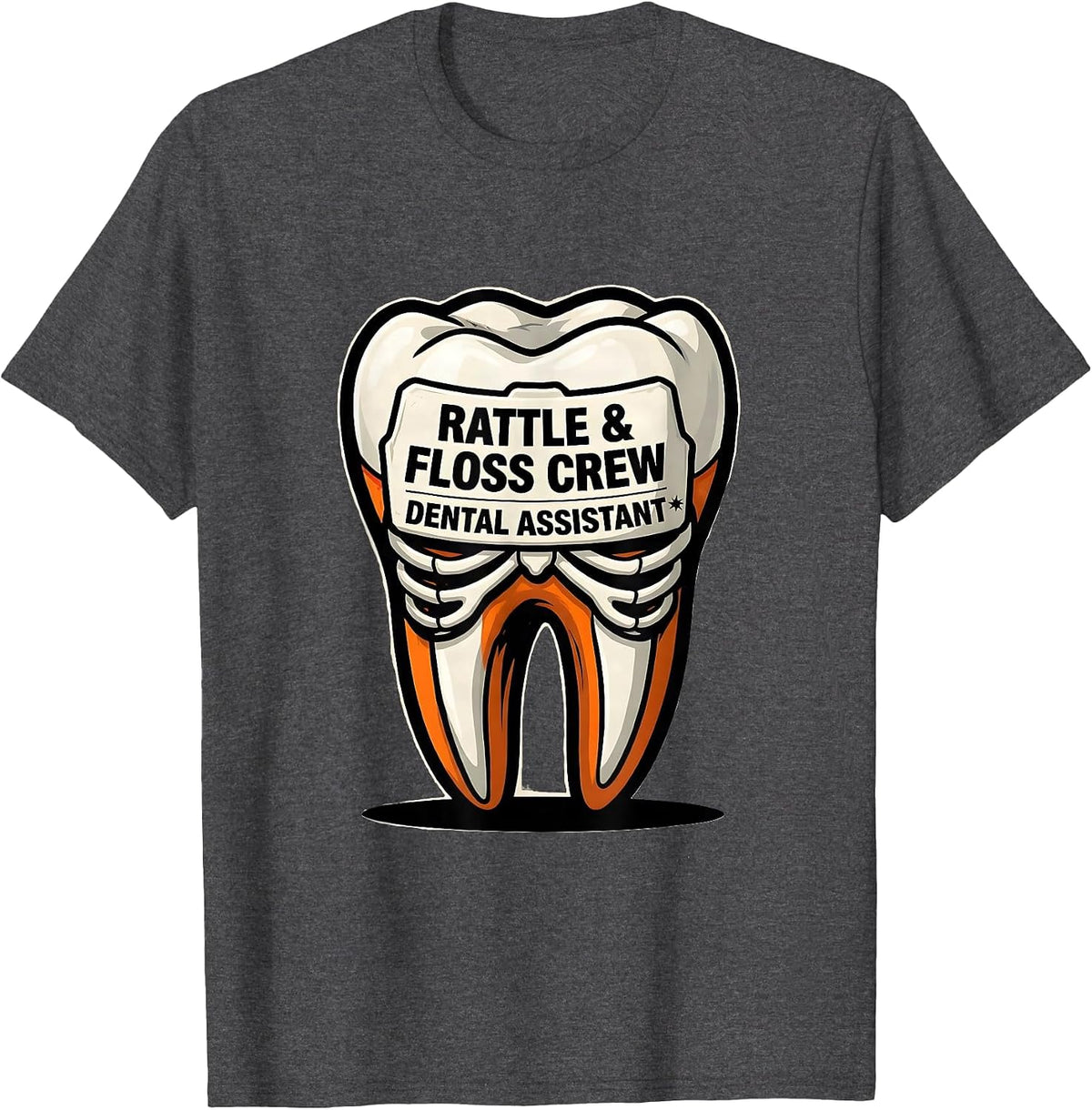 Rattle & Floss Crew Dental Assistant Cartoon Halloween T-Shirt - Dark Heather Grey