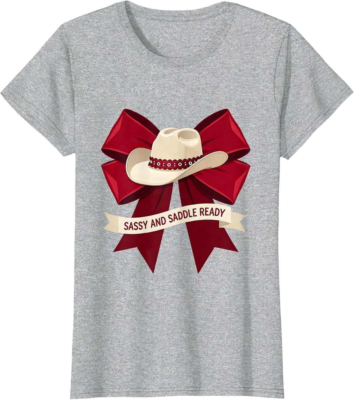 Sassy and Saddle Ready White Cowgirl Design T-Shirt - Heather Grey
