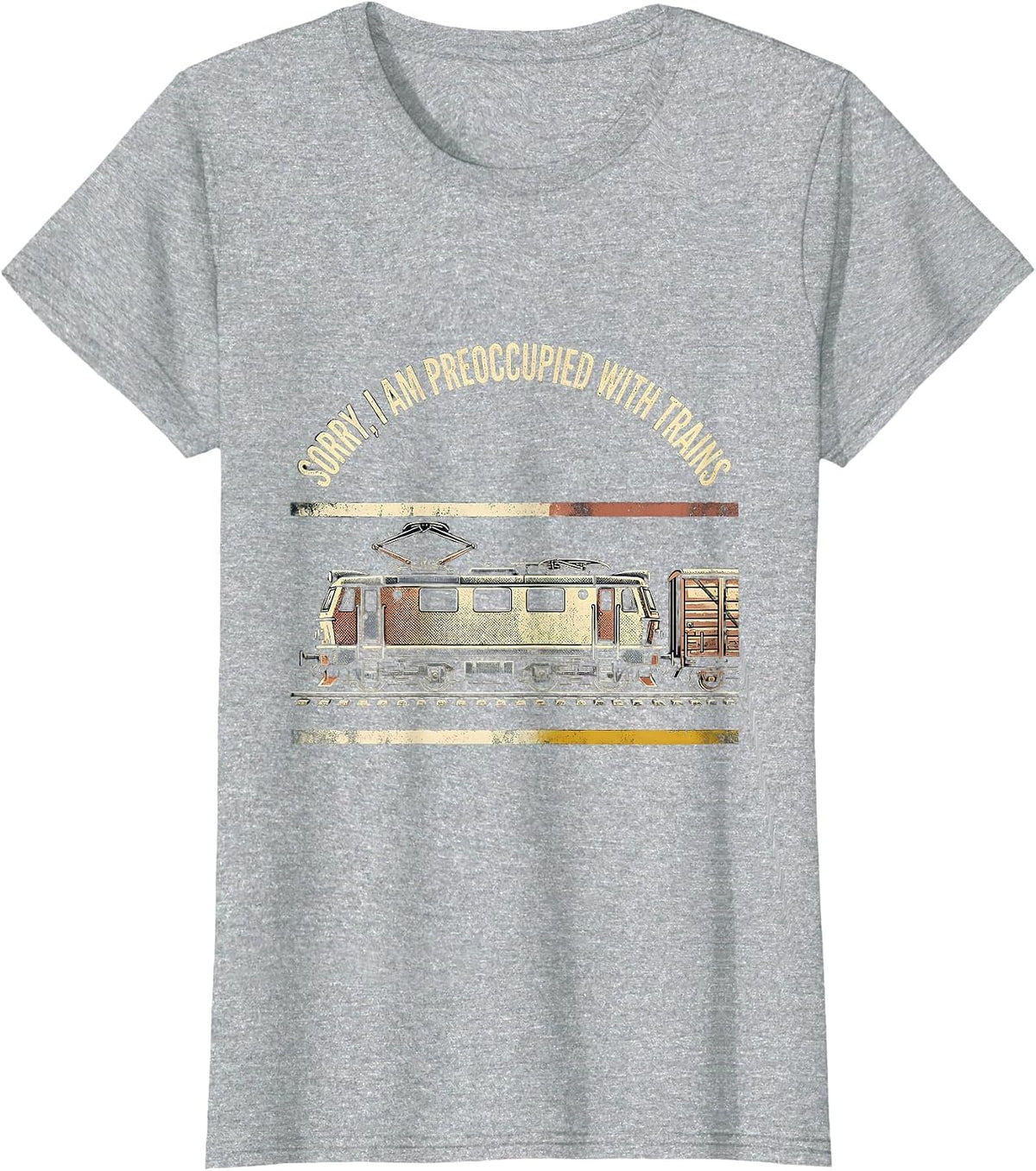 Sorry, I Am Preoccupied With Trains Distressed Train T-Shirt - Heather Grey