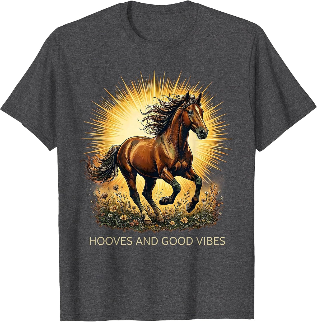 Hooves and Good Vibes Horse Lover Design T-Shirt - Dark Heather Grey