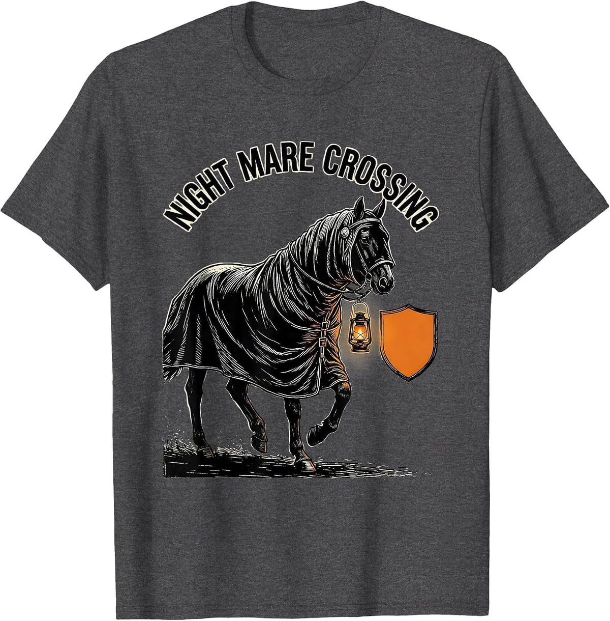 Night Mare Crossing Spooky Horse Ghost Halloween Equestrian T-Shirt - Dark Heather Grey