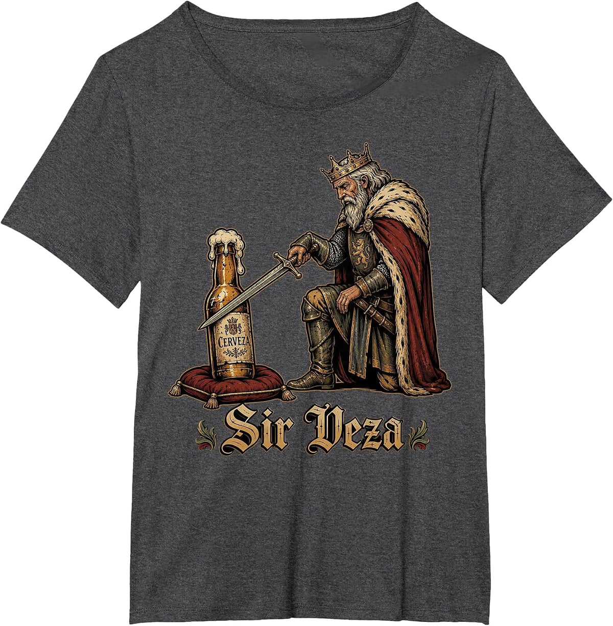 Sir Veza Funny Beer Medieval King Cerveza Cinco De Mayo T-Shirt - Dark Heather Grey