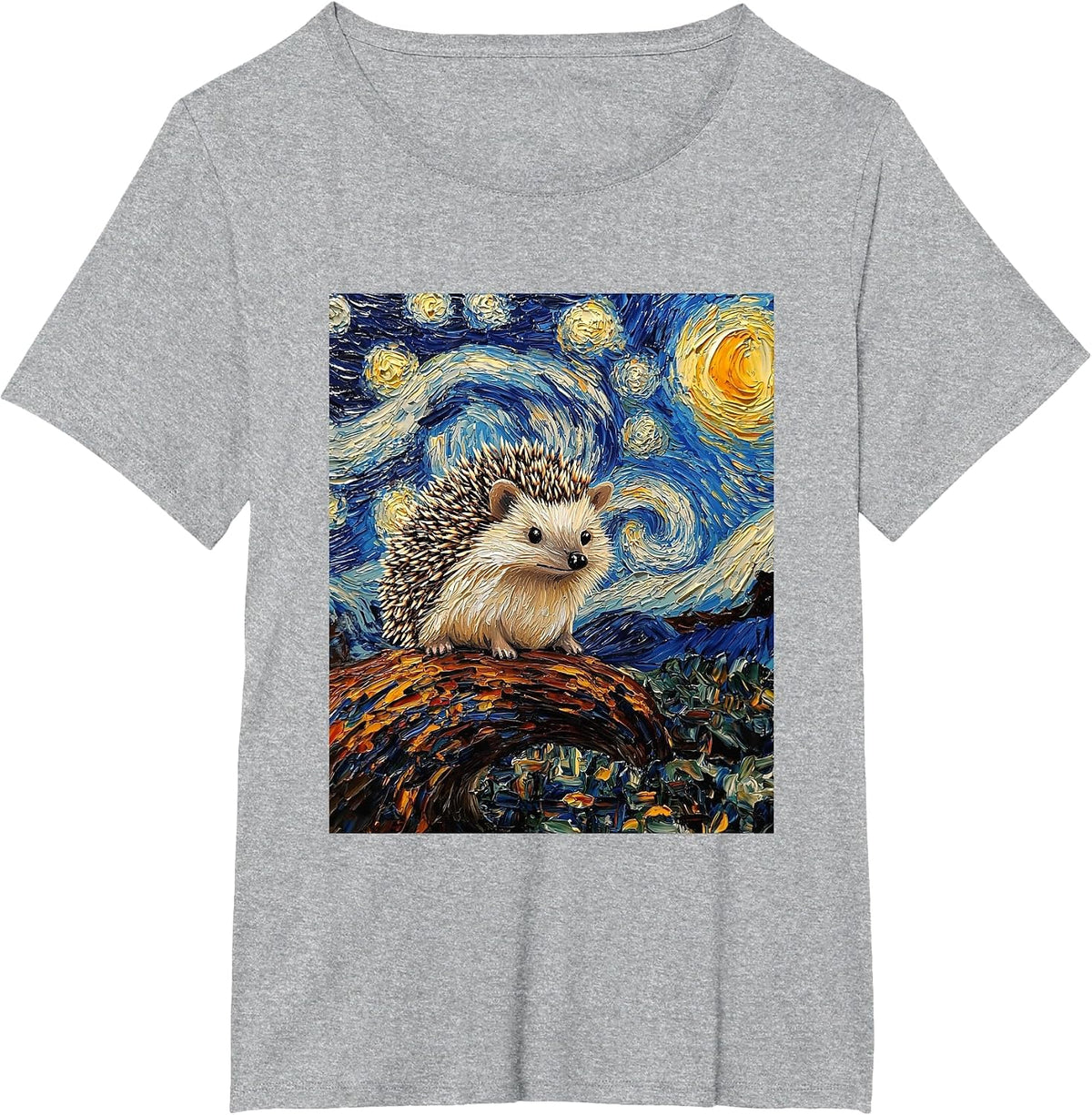Hedgehog Van Gogh Style Starry Night Cute Graphic T-Shirt - Heather Grey