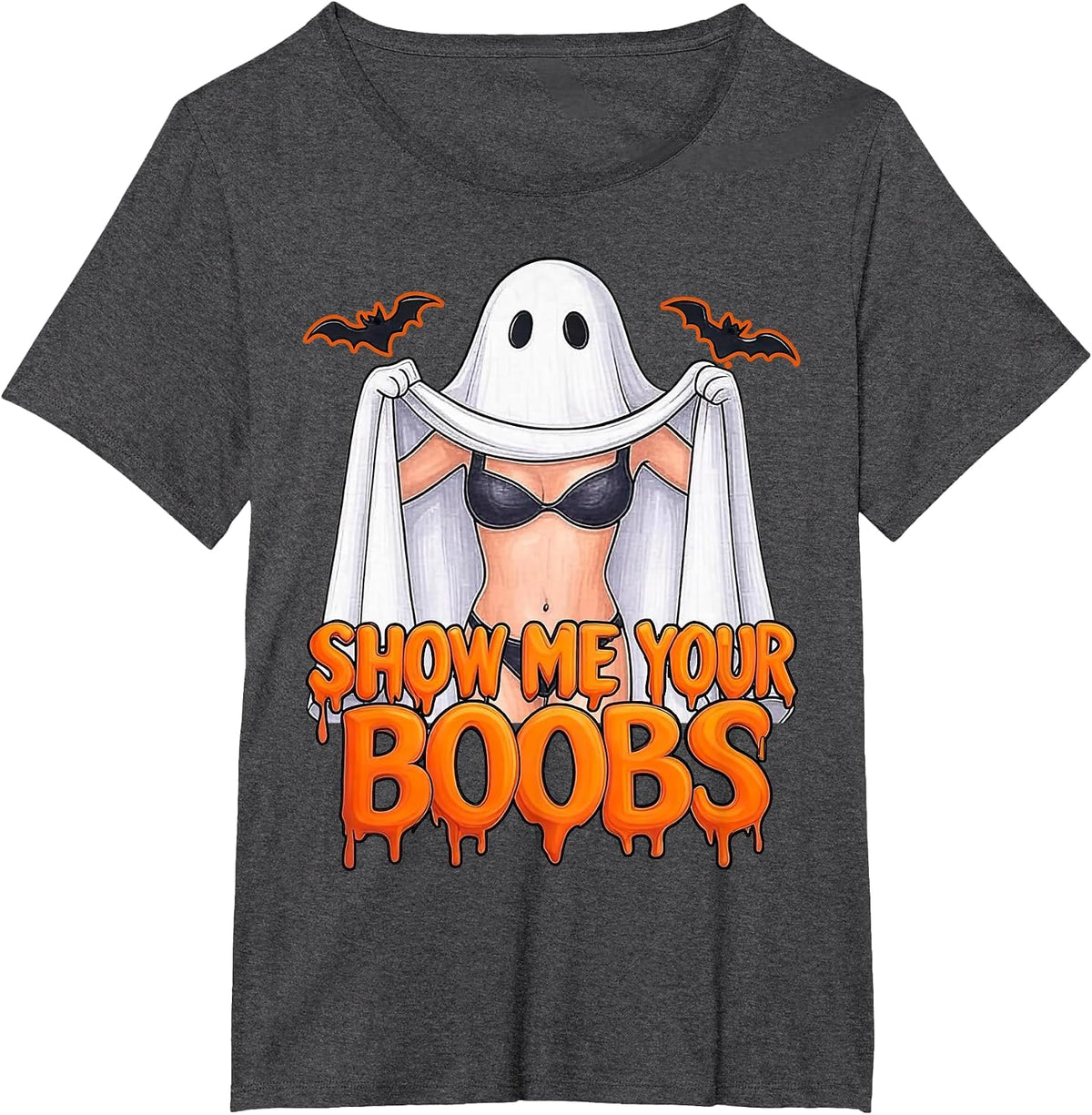 Show Me Your Boobs Funny Ghost Halloween Humor for Adults T-Shirt - Dark Heather Grey