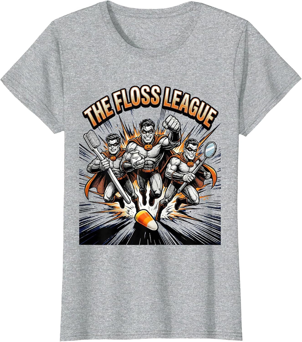 Women's The Floss League Comic Dental Humor Halloween Dentist T-Shirt - Heather Grey