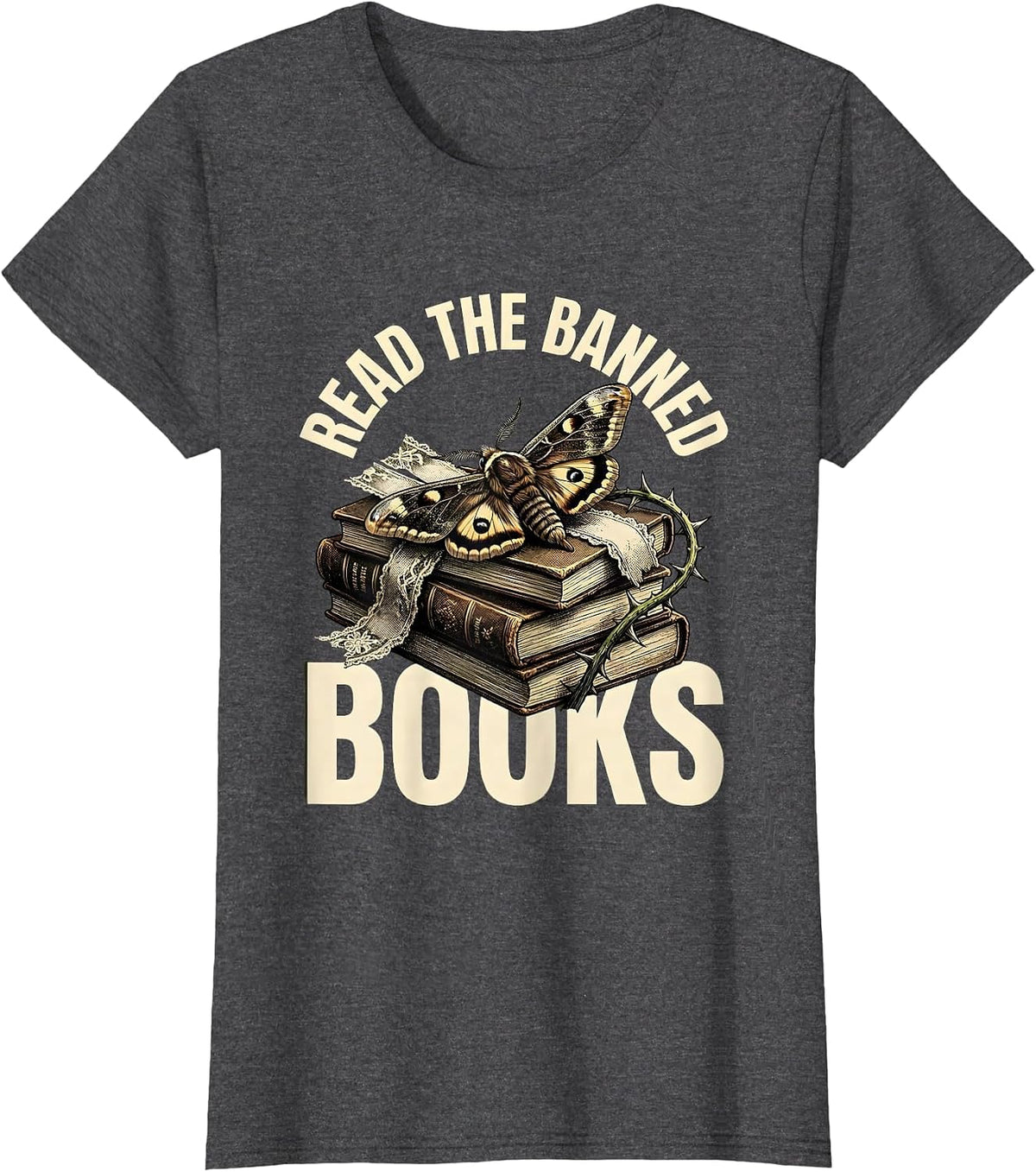 Women's Read the Banned Books Literary Freedom Design T-Shirt - Dark Heather Grey