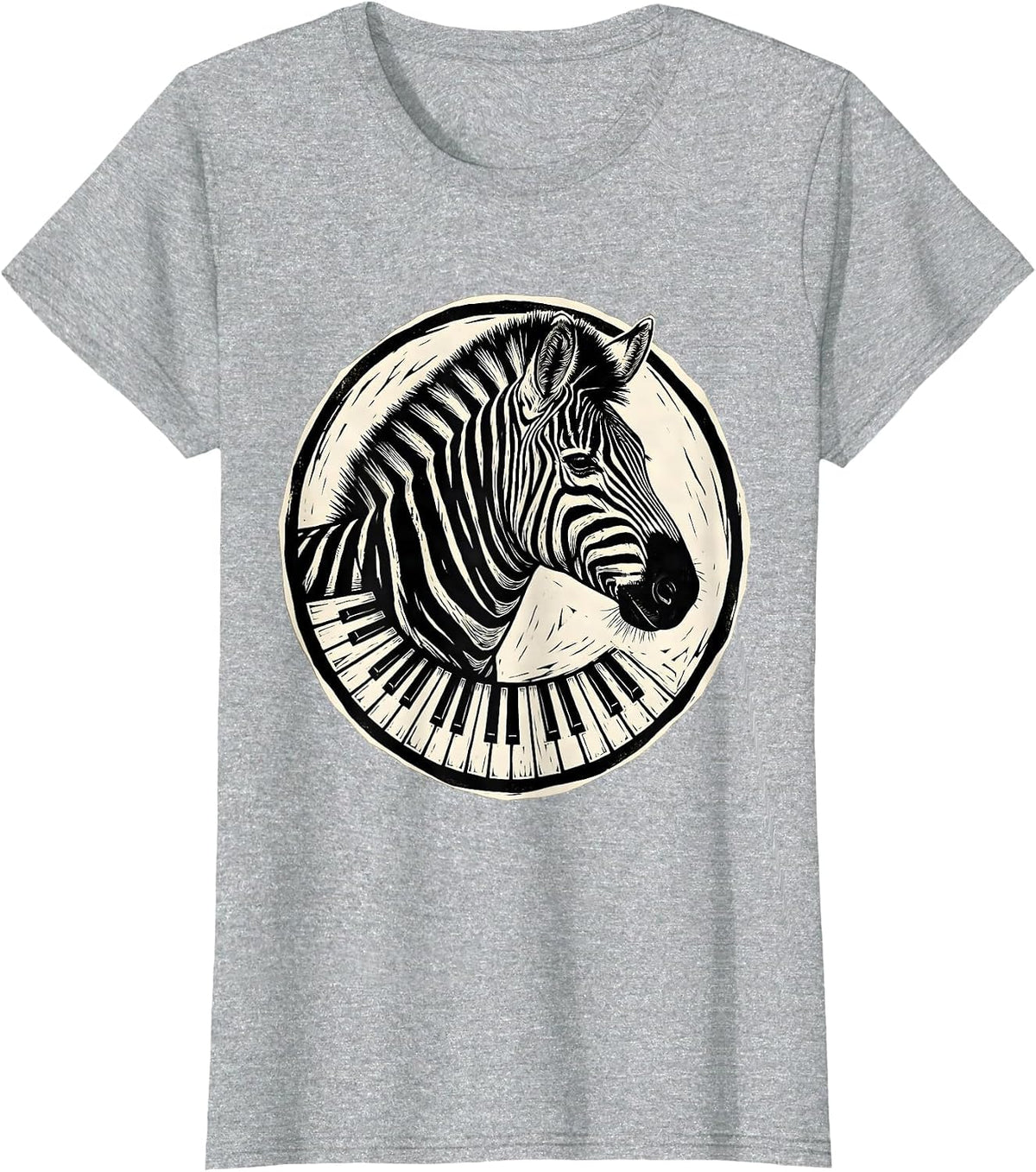 Zebra Stripes Piano Keys Music Art Design T-Shirt - Heather Grey