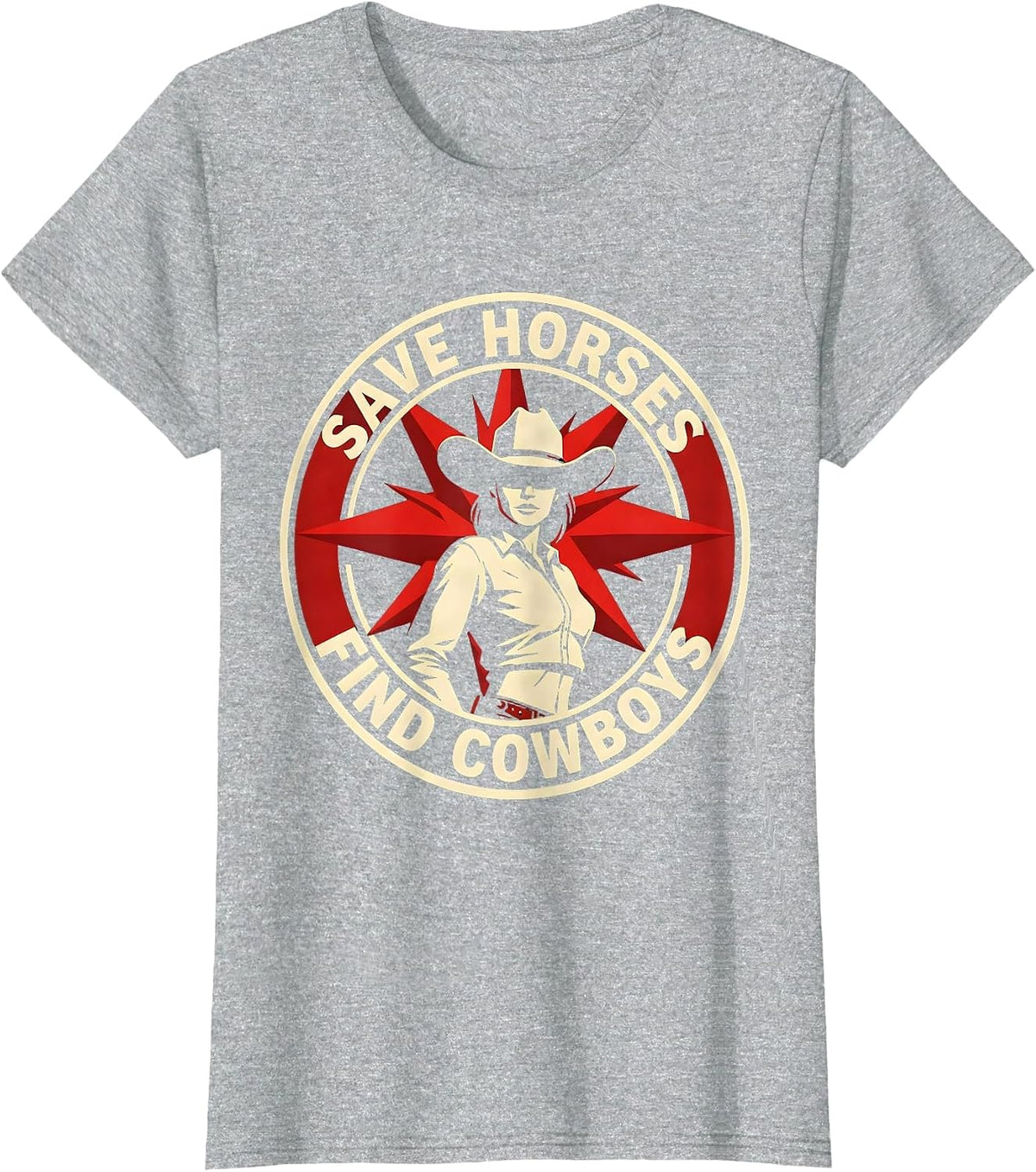 Women's Save Horses Find Cowboys Western Humor Design T-Shirt - Heather Grey