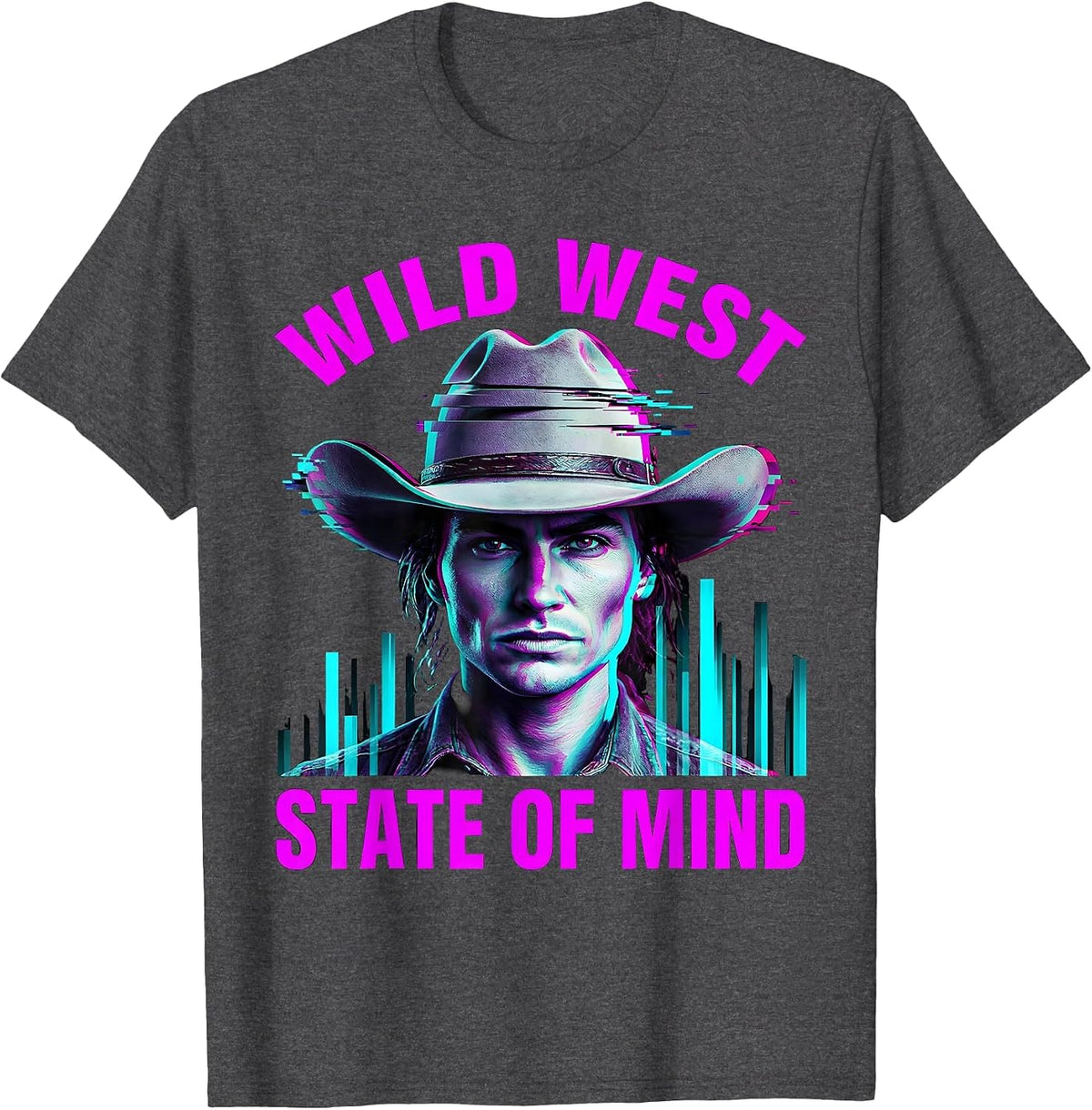 Wild West State of Mind Cowboy Design T-Shirt - Dark Heather Grey