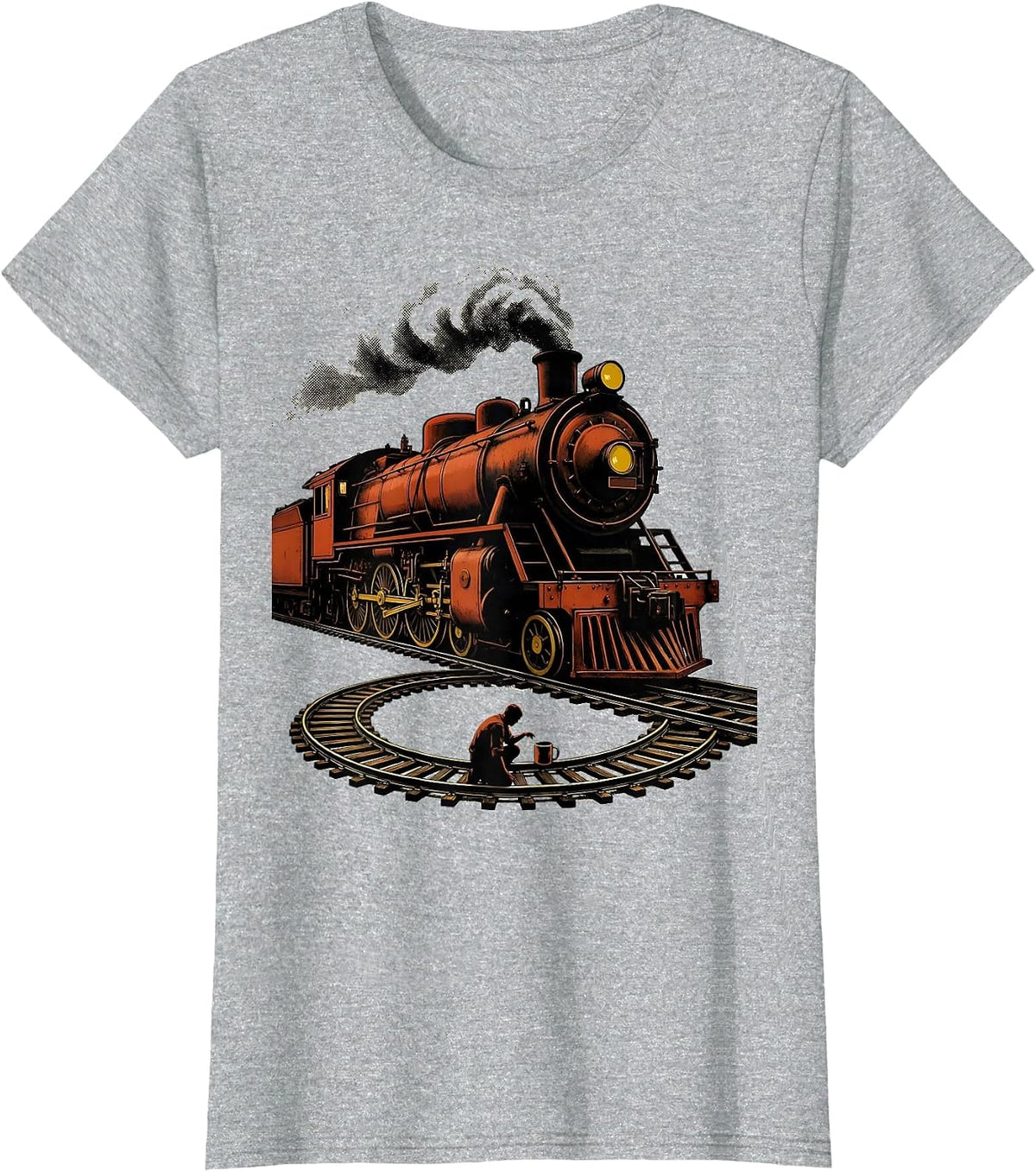 Women's Oversized Steam Locomotive Model Railroad Hobbyist T-Shirt - Heather Grey