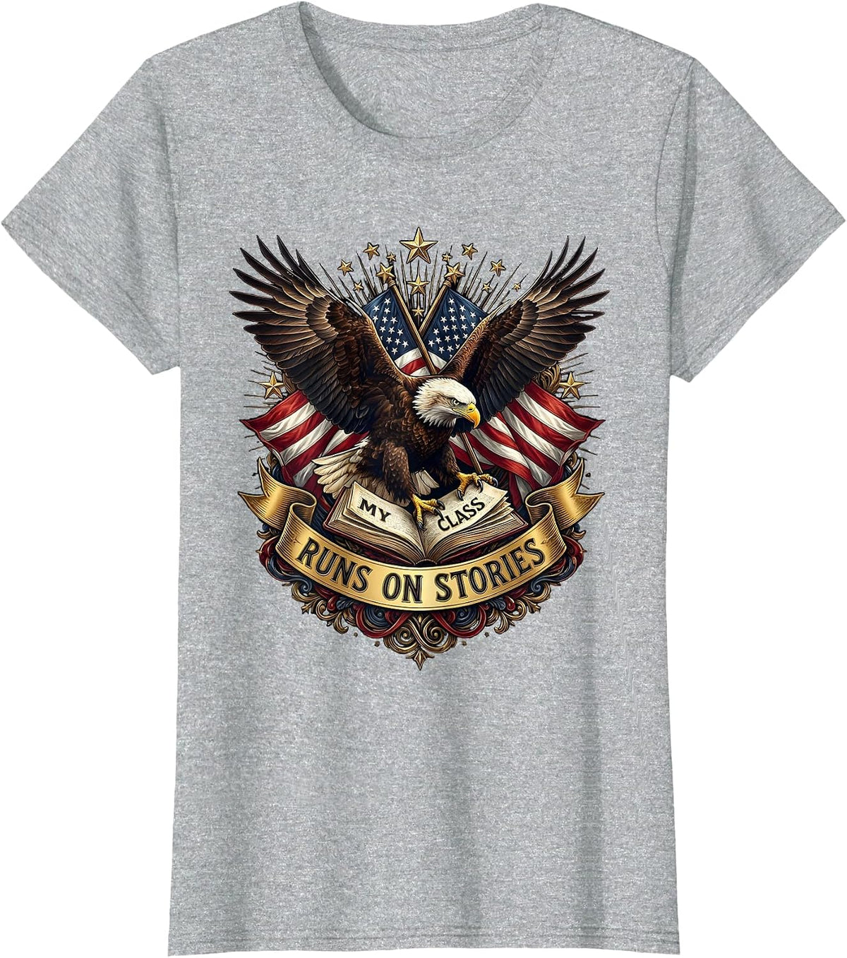 My Class Runs On Stories Reading Teacher Design T-Shirt - Heather Grey