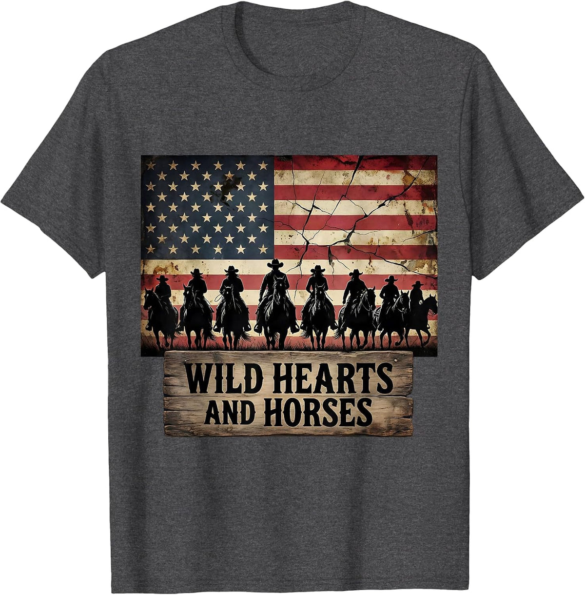 Men's Wild Hearts and Horses Equestrian Design T-Shirt - Dark Heather Grey