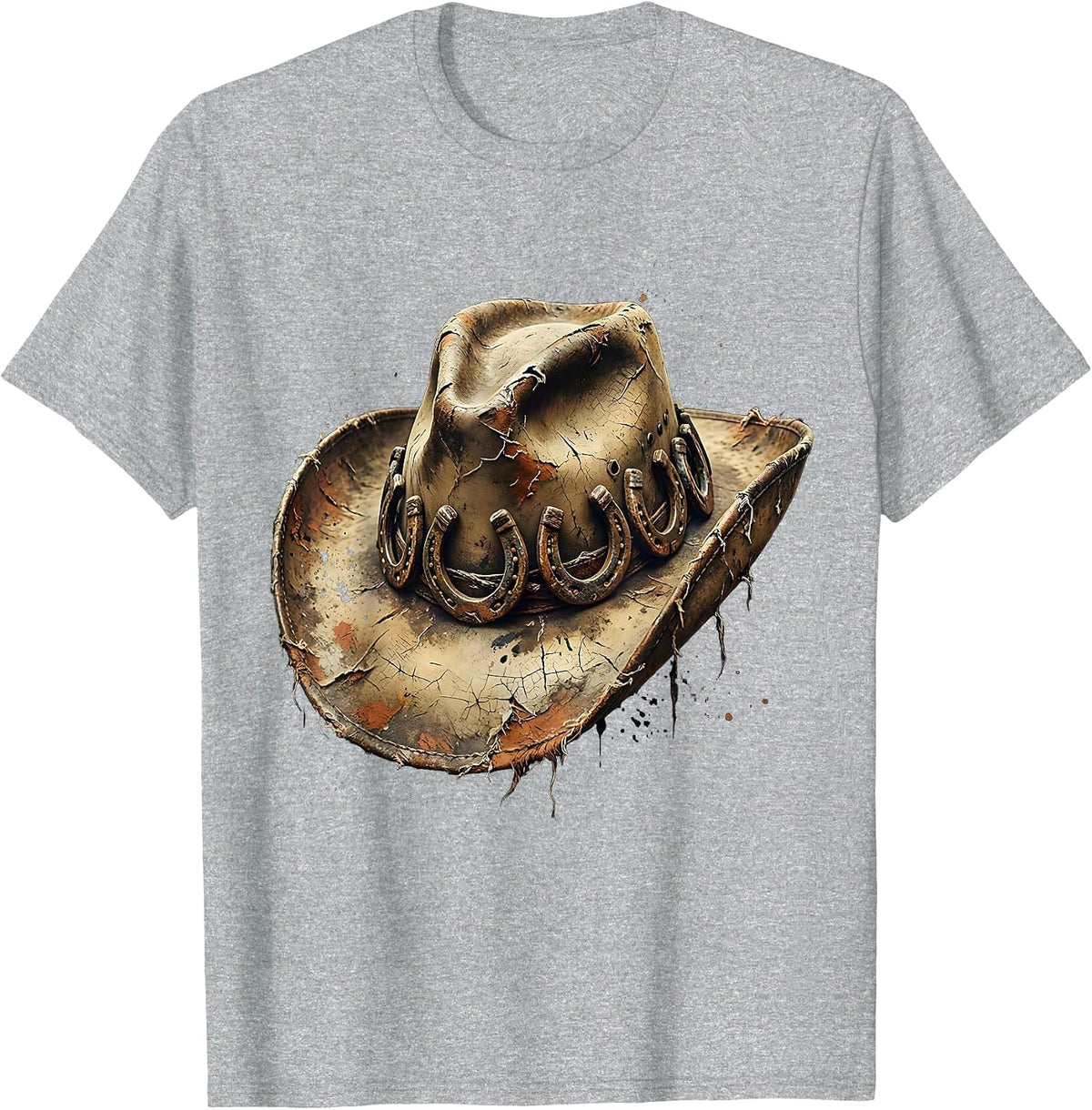 Men's Cowboy Hat Horseshoe Western Graphic Design T-Shirt - Heather Grey