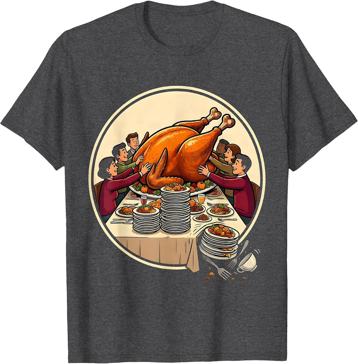 Thanksgiving Turkey Cartoon Family Matching Group Humor T-Shirt - Dark Heather Grey