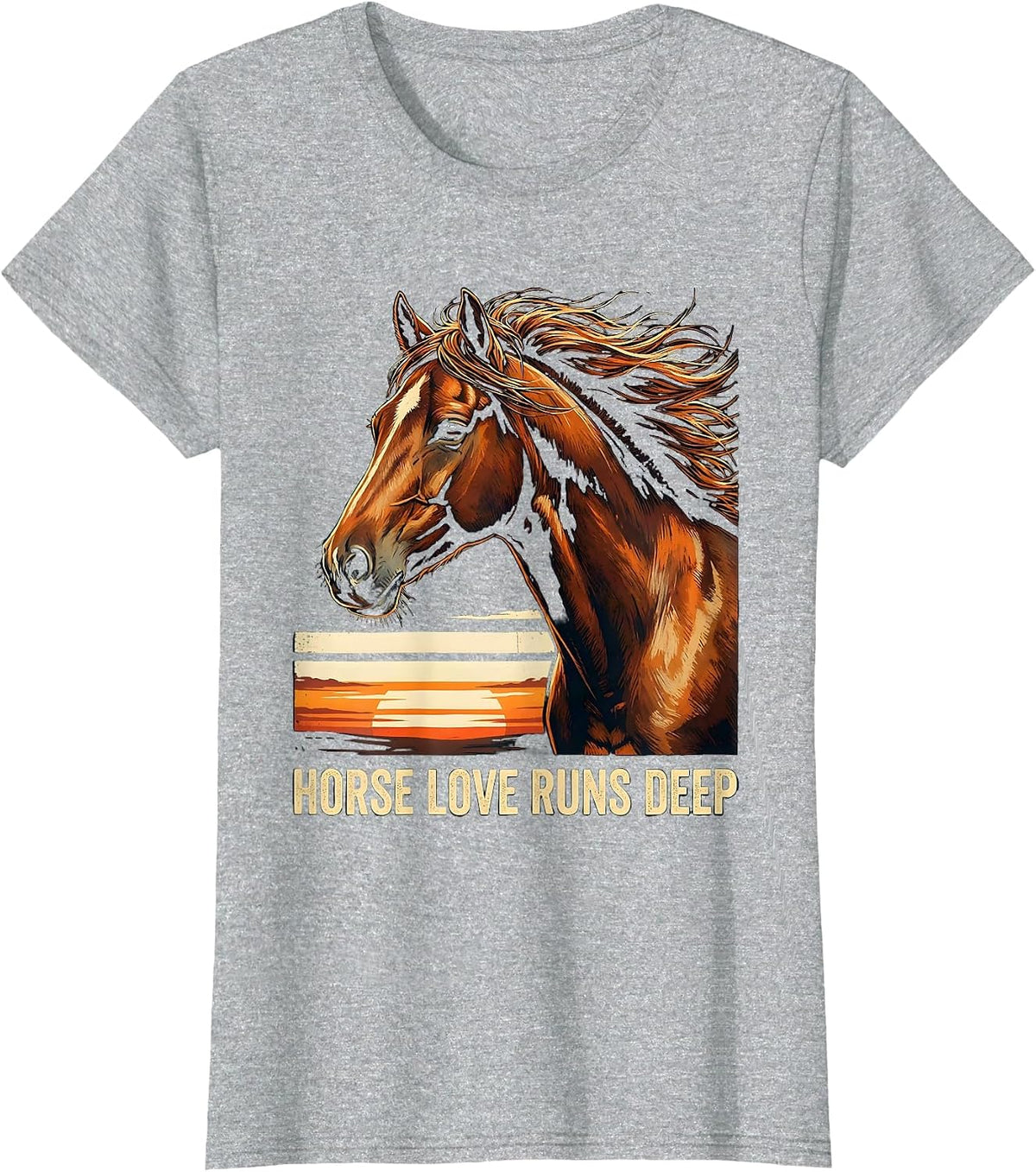 Women's Horse Love Runs Deep Funny Horse Lover Girl Equestrian Humor T-Shirt - Heather Grey
