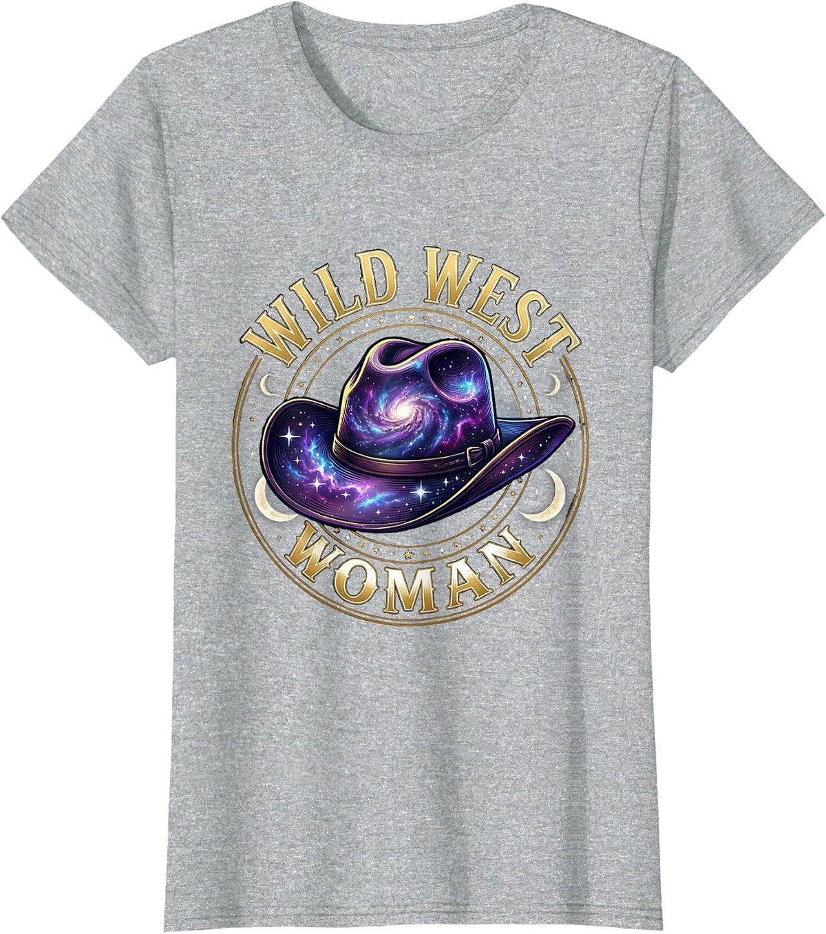 Women's Wild West Woman Cowboy Graphic Design T-Shirt - Heather Grey