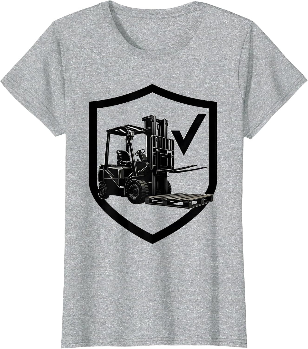 Women's Forklift Badge Silhouette Funny Forklift Driver T-Shirt - Heather Grey