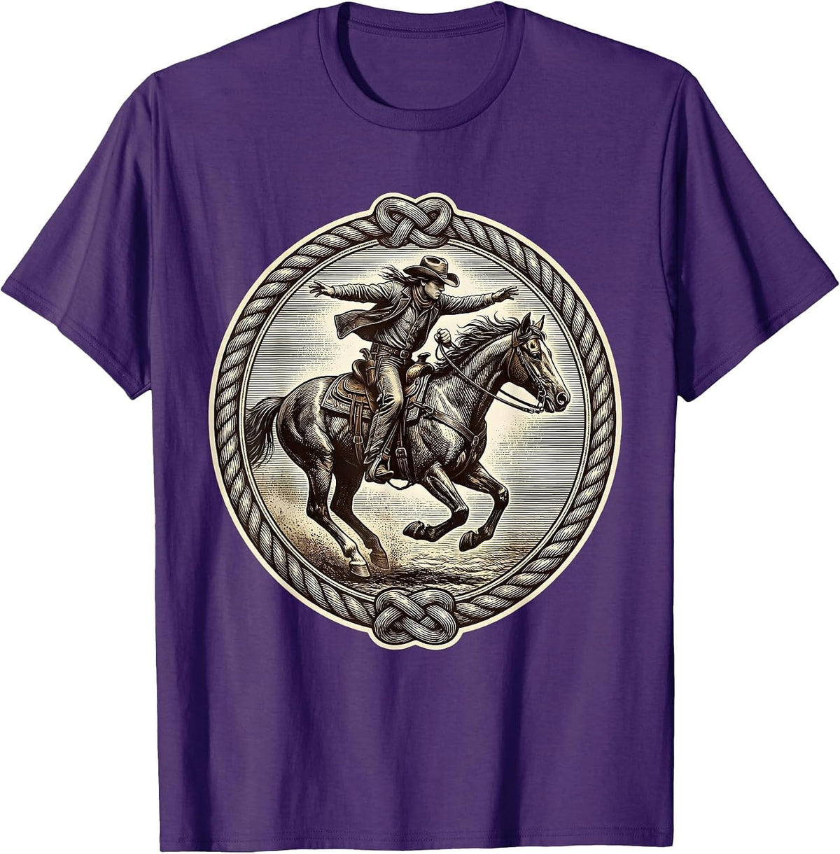 Rodeo Rider Saddle Horn Full Gallop Graphic T-Shirt - Purple