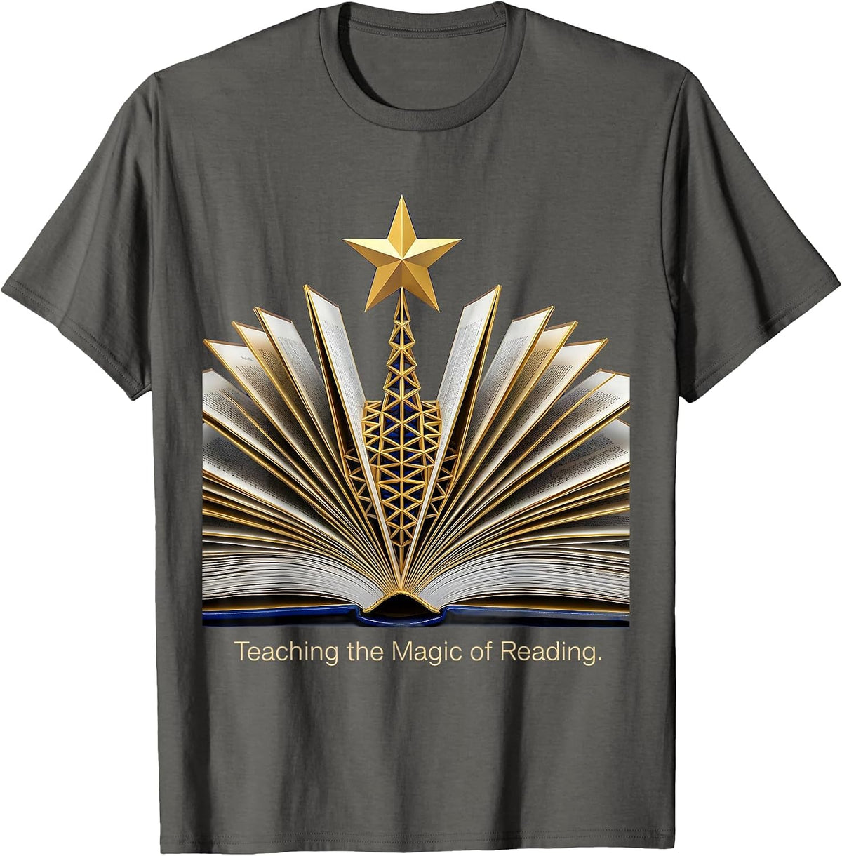 Teaching the Magic of Reading Teacher Design T-Shirt - Asphalt Grey