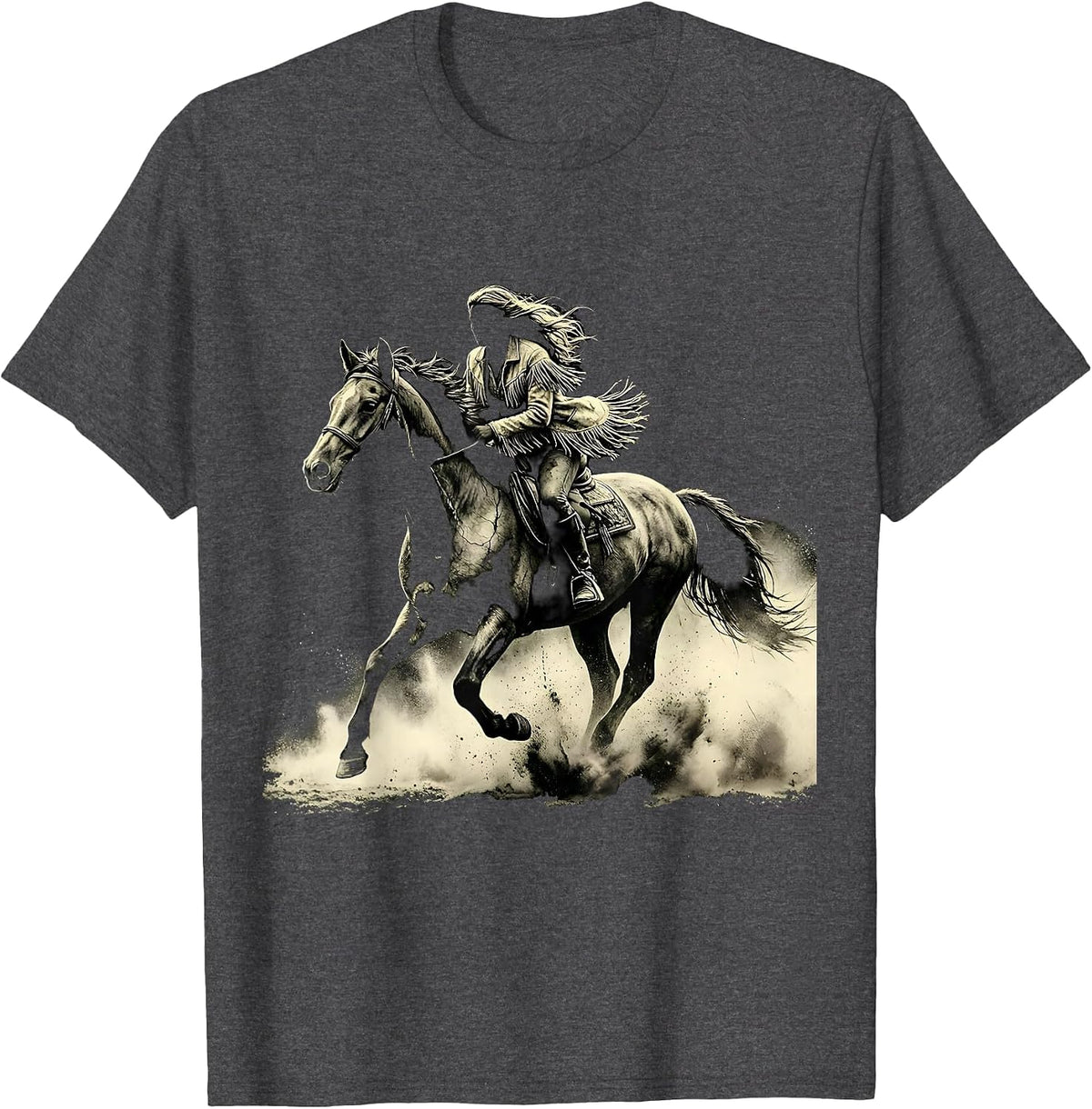 Men's Galloping Horse Desert Dust Rodeo Graphic T-Shirt - Dark Heather Grey